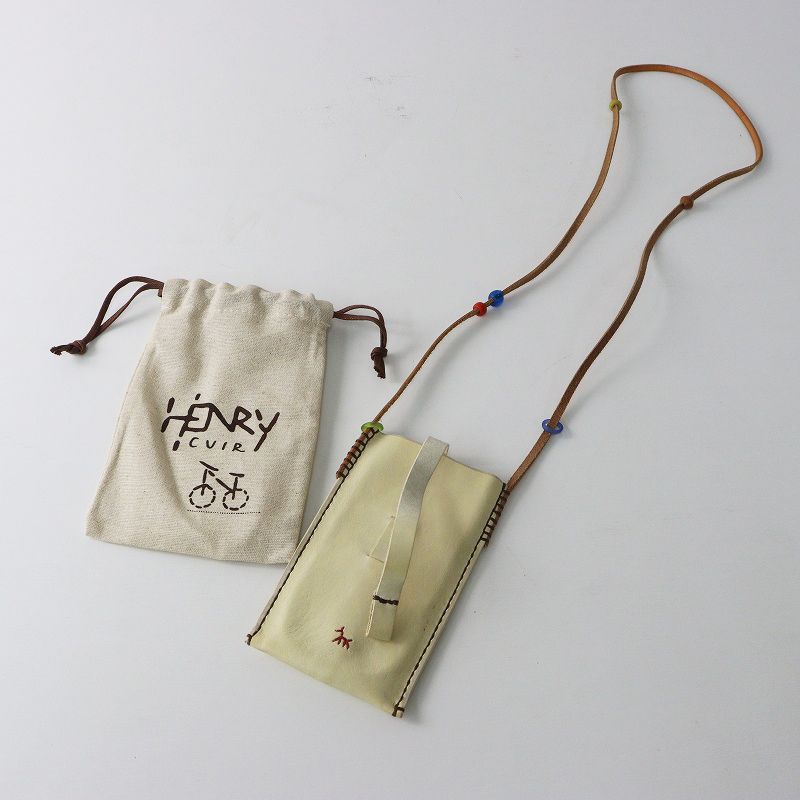 アンリークイール HENRY CUIR CANE刺繍 レザーショルダーポーチ