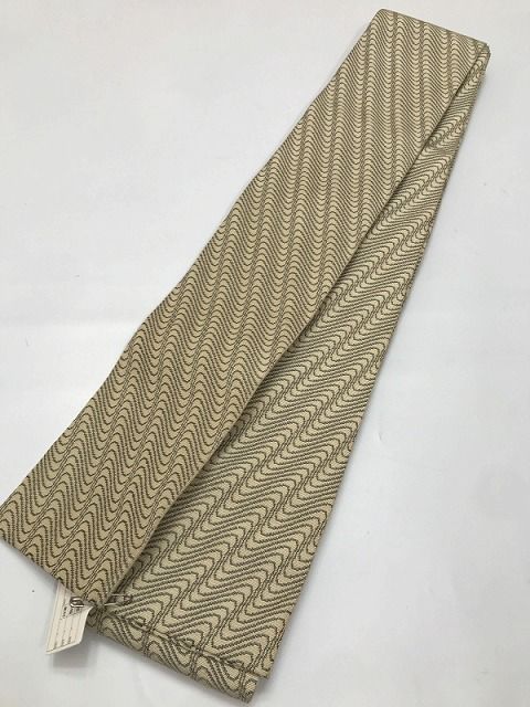 【中古】 角帯 男物 化繊 薄茶地に流水文様
