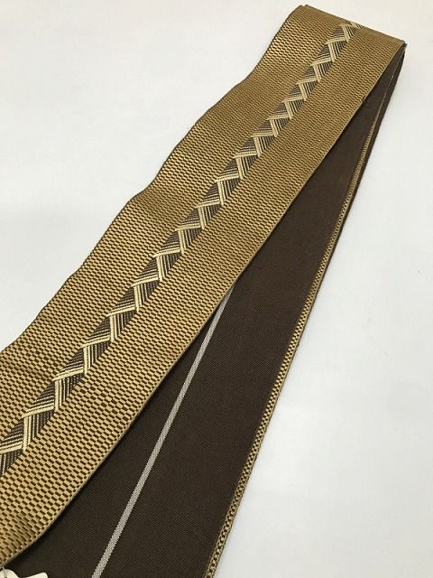 【中古】 角帯 男物 ブラウン地に縞文様 リバーシブル