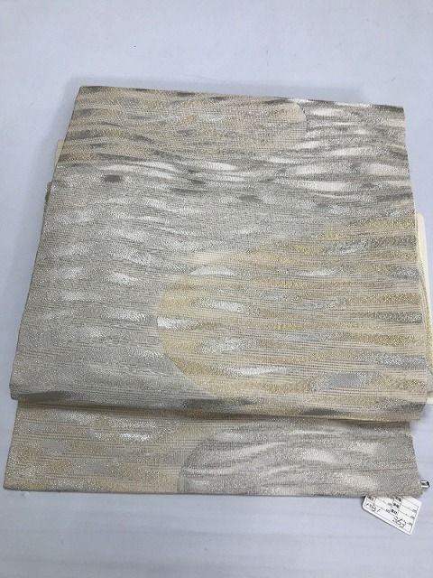 【中古】 名古屋帯 正絹 白地に流水文様 夏帯 九寸 六通柄