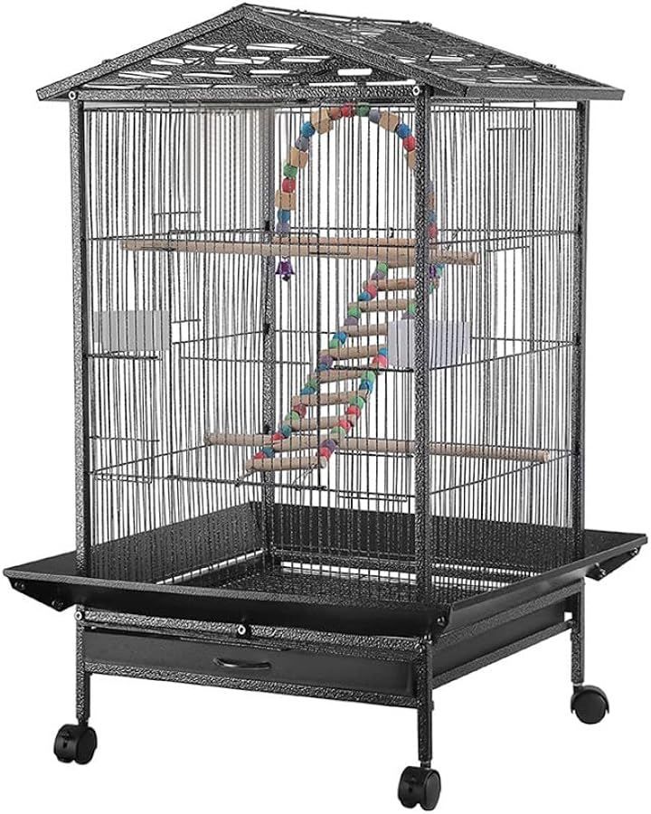 Jiza 鳥かご ケージ 大型 インコ バード 鳥籠 おしゃれ キャスター付き オウム オカメ セキセイ ボタン 文鳥 (セット2, 45.5X45.5X97CM)