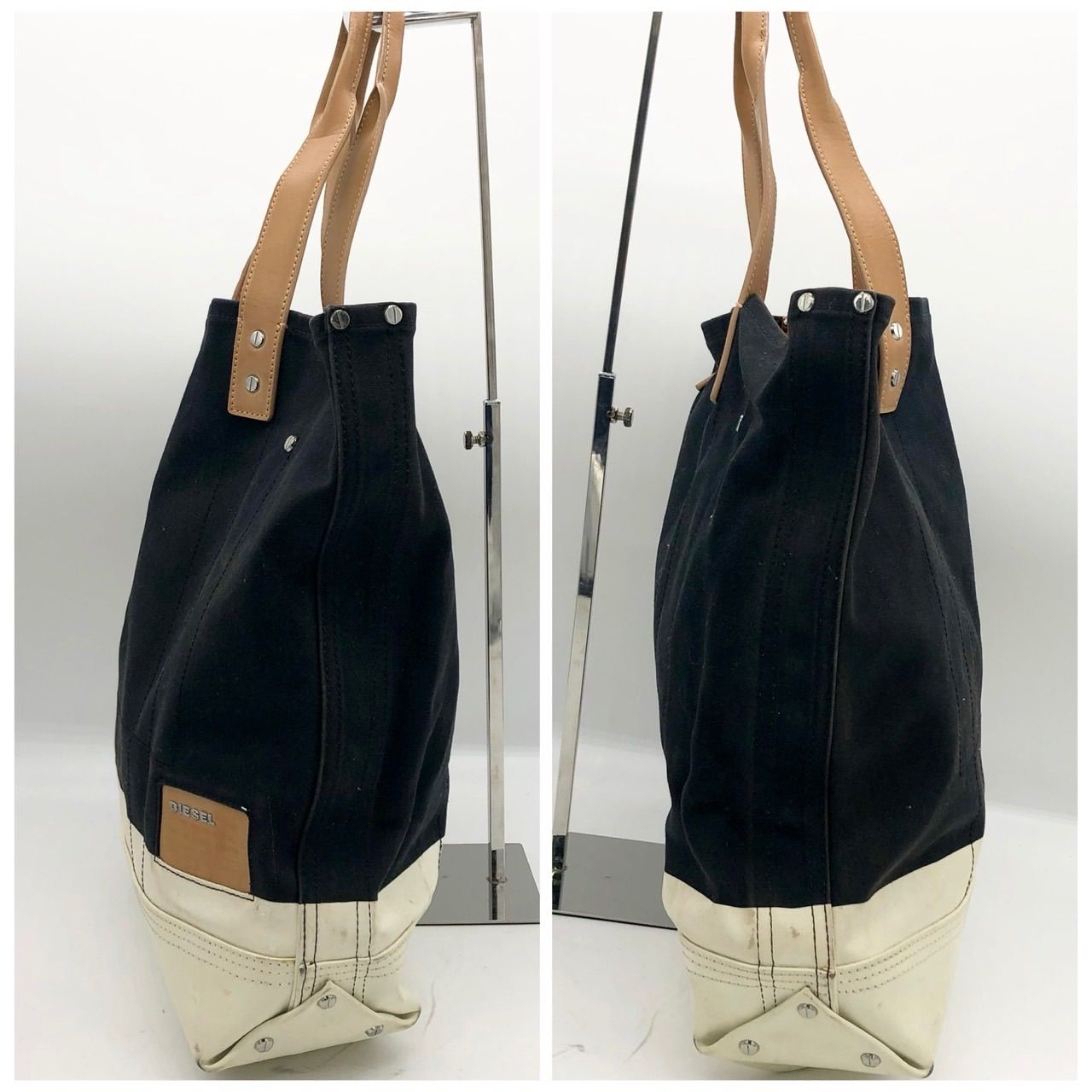 DIESEL ディーゼル トートバッグ A4可 レザー キャンバス 黒 グレー