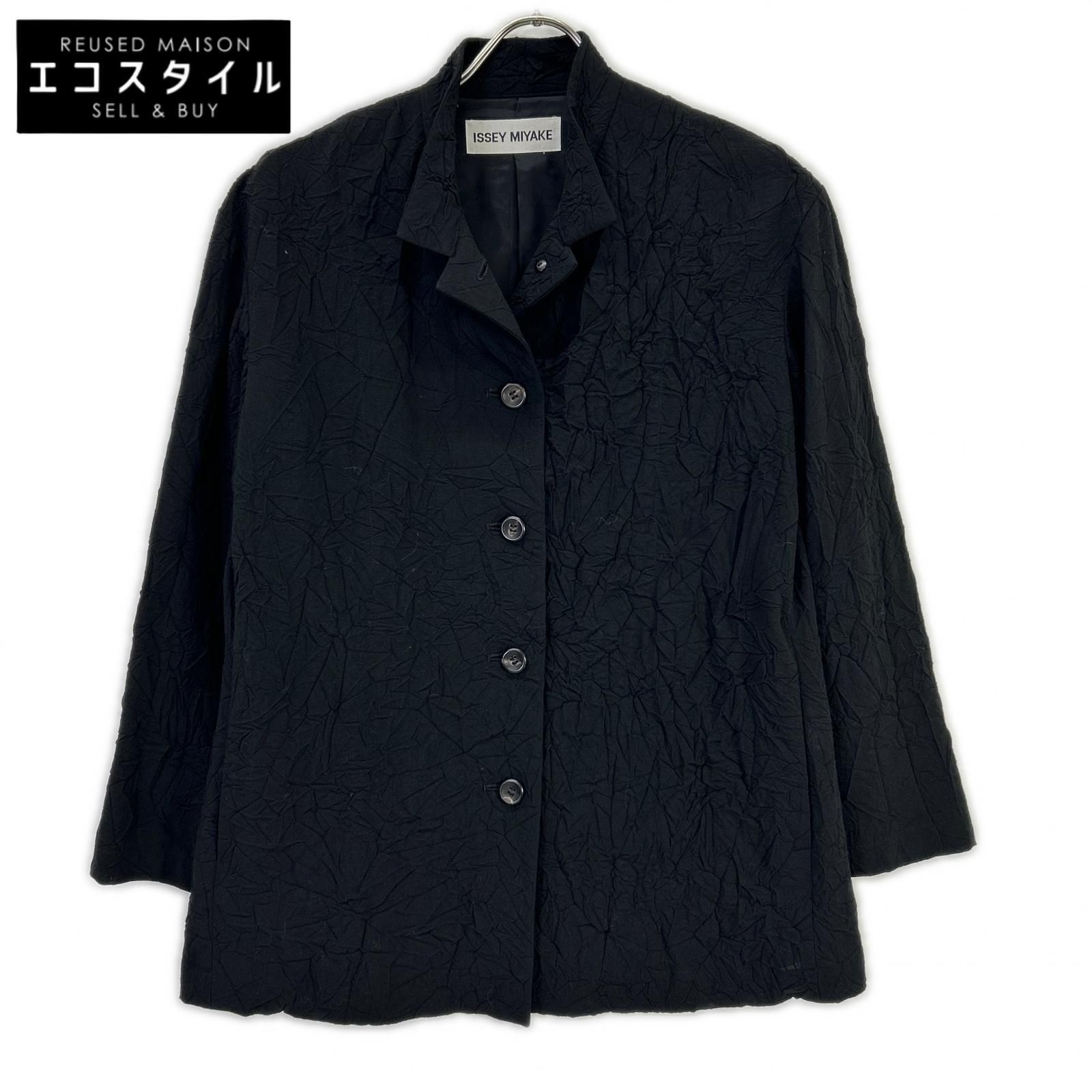 IM MEN ISSEY MIYAKE ドット柄ロングスリーブシャツブラック 3 ISSEY MIYAKE イッセイミヤケ ﾌﾞﾗｯｸ ｼﾜ加工ｽﾀﾝﾄﾞｶﾗｰ ｳｰﾙ ﾛﾝｸﾞｽﾘｰﾌﾞｼｬﾂ