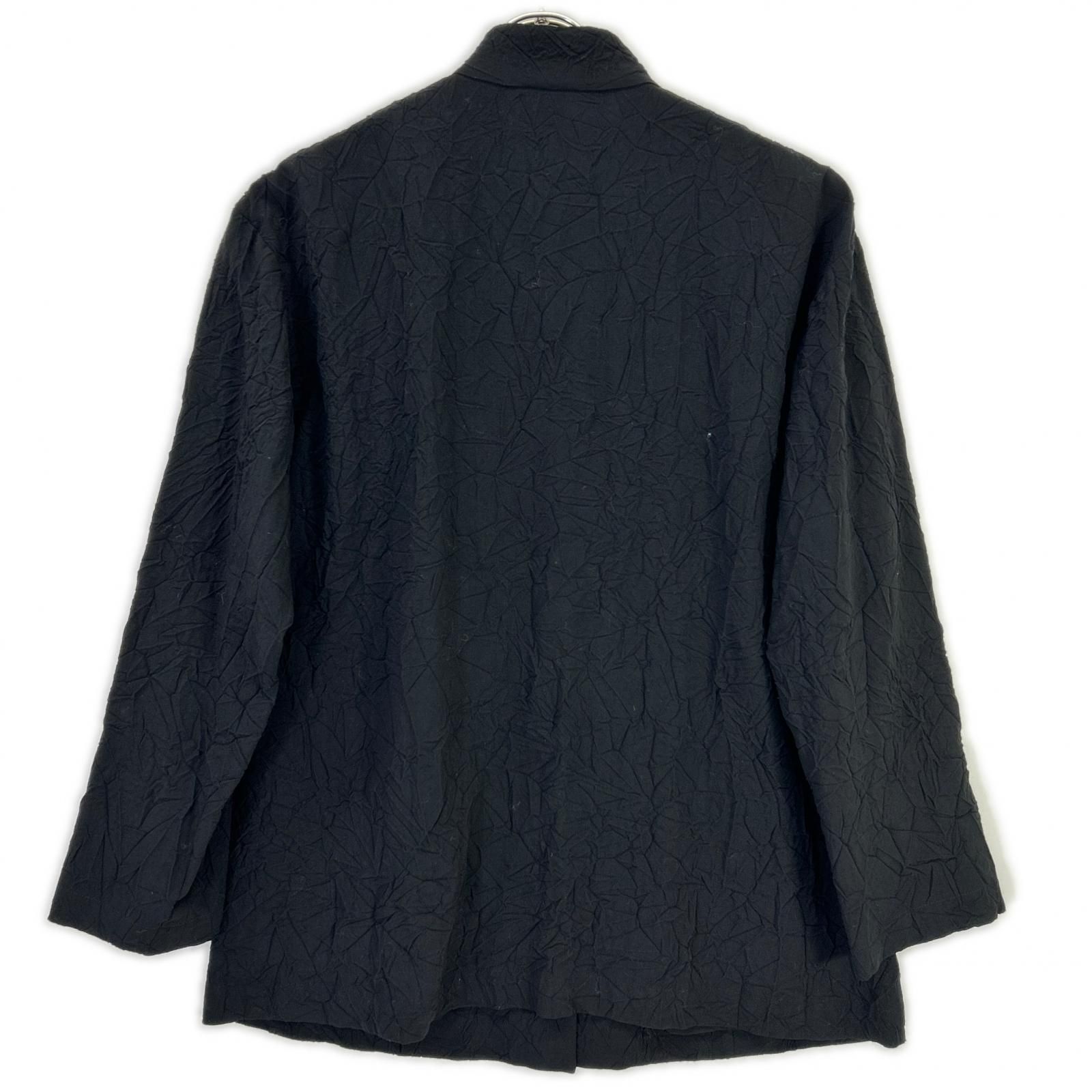 ISSEY MIYAKE イッセイミヤケ ﾌﾞﾗｯｸ ｼﾜ加工ｽﾀﾝﾄﾞｶﾗｰ ｳｰﾙ ﾛﾝｸﾞｽﾘｰﾌﾞｼｬﾂ