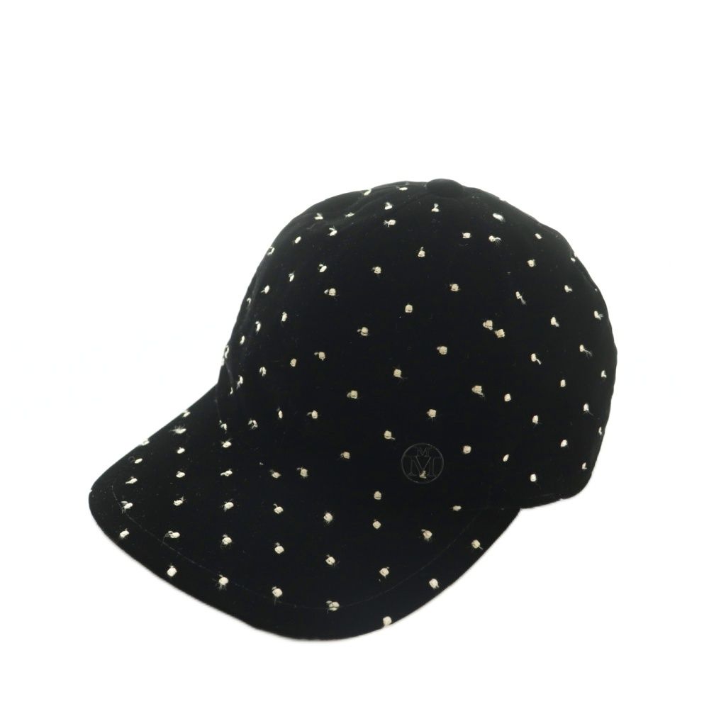 メゾンミッシェル MAISON MICHEL ドットベロアキャップ 帽子 M 黒 アイボリー 6538-343-0271 /MI ■OS