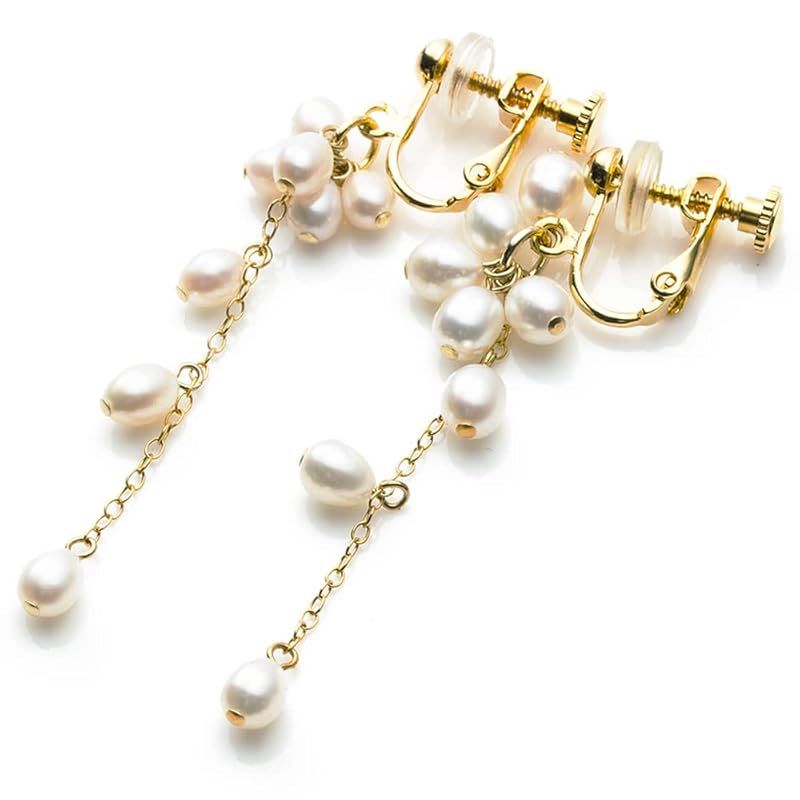 【新品】 【Accessories Salt】小粒パール K14GF チェーン 揺れる イヤリング ホワイト 金属アレルギー対応 ニッケルフリー 0