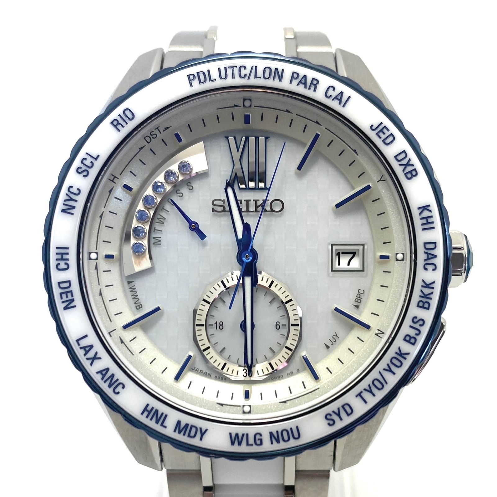 SEIKO(セイコー) 腕時計 BRIGHTZ(ブライツ) 8B54-0BE0 メンズ 7Pブルーサファイア/300本限定/モーションブルー ヨコハマコラボ/電波 白 希少】腕時計 メンズ セイコー SEIKO ブライツ モーション・ブルー