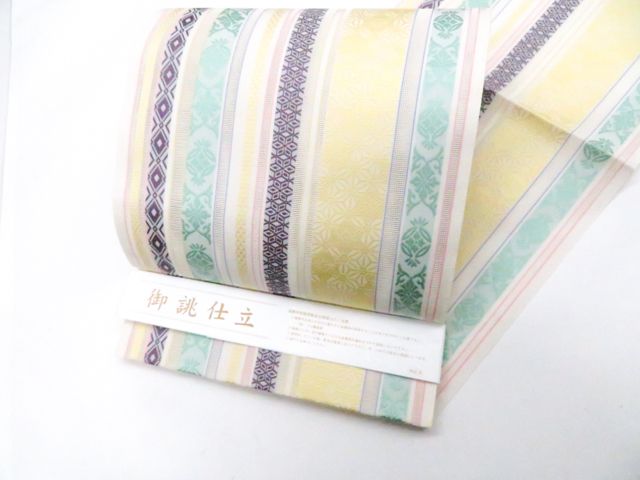 京松】八寸名古屋帯 本場筑前博多織 全通 夏物 夏 未使用品 反端付き