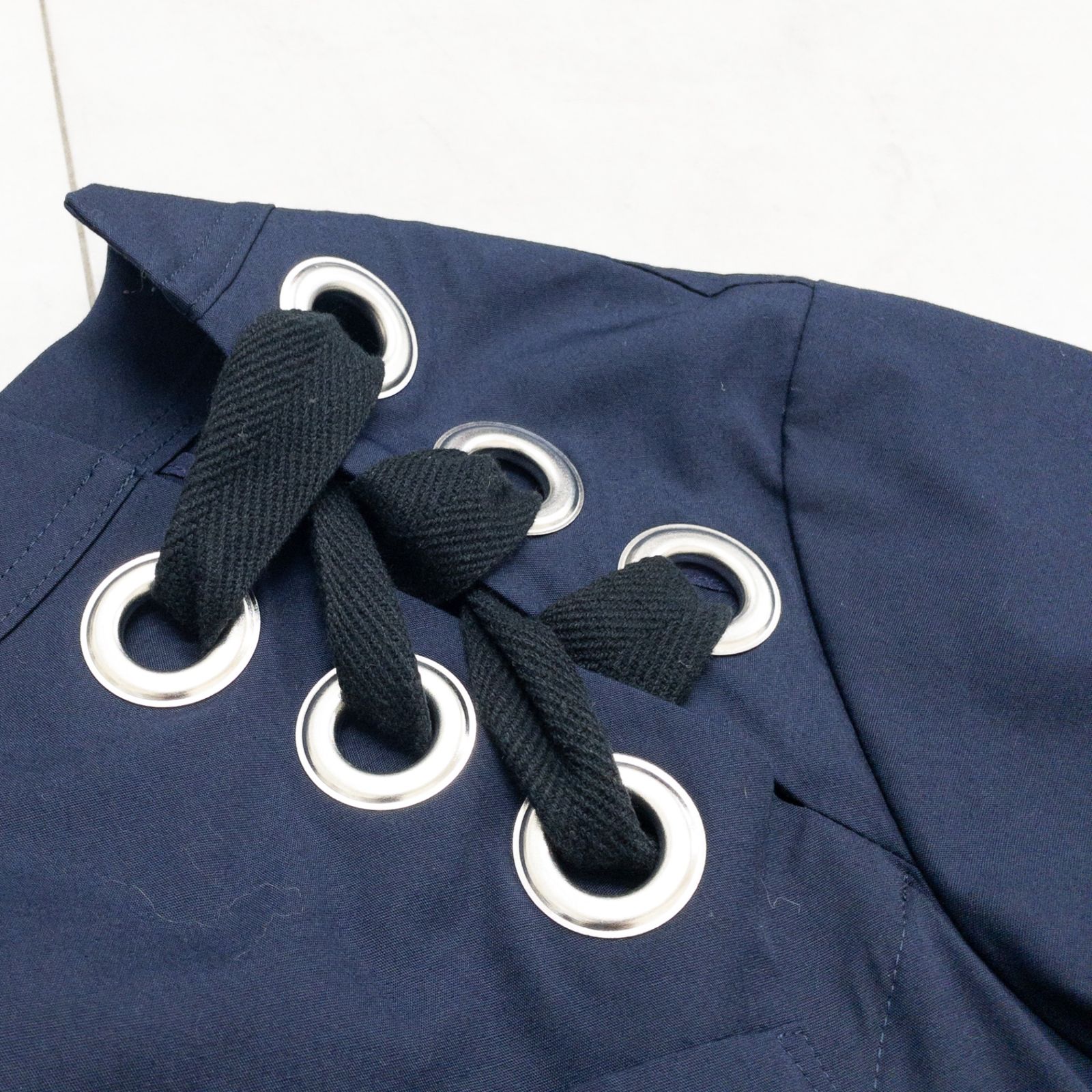 サカイ★ハトメ レースアップ　カットソー チュニック　ワンピース　ネイビー sacai サカイ ワンピース ハトメ レースアップ ギャザー コットン