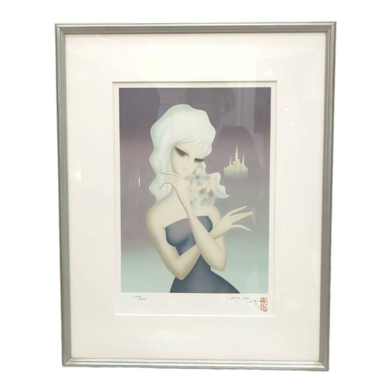 東郷青児 花束を持つ娘 サイン入り リトグラフ 259/450 証明書付 【中古品】 12604R23