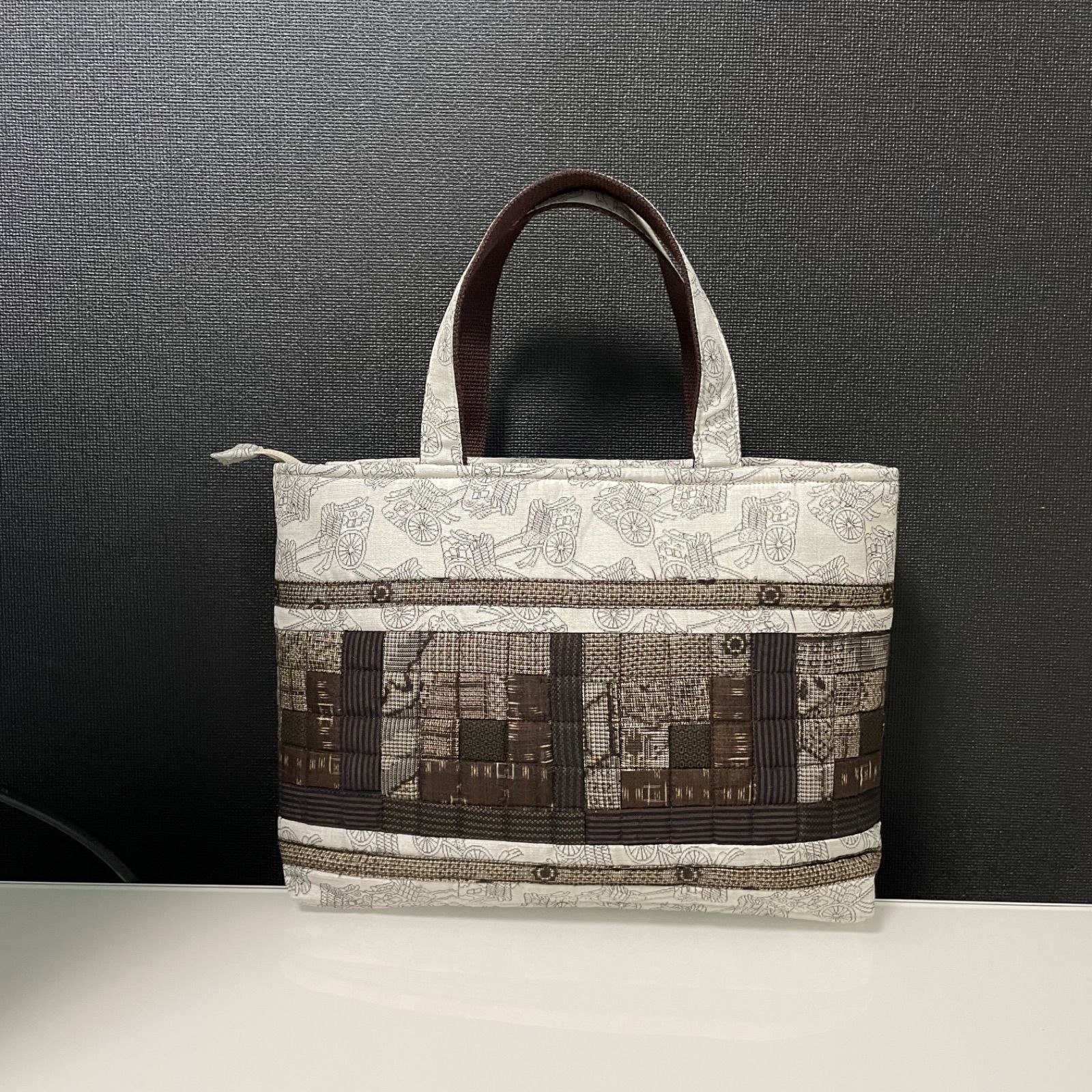 ハンドメイド 着物リメイク パッチワーク トートバッグ 28 大島紬