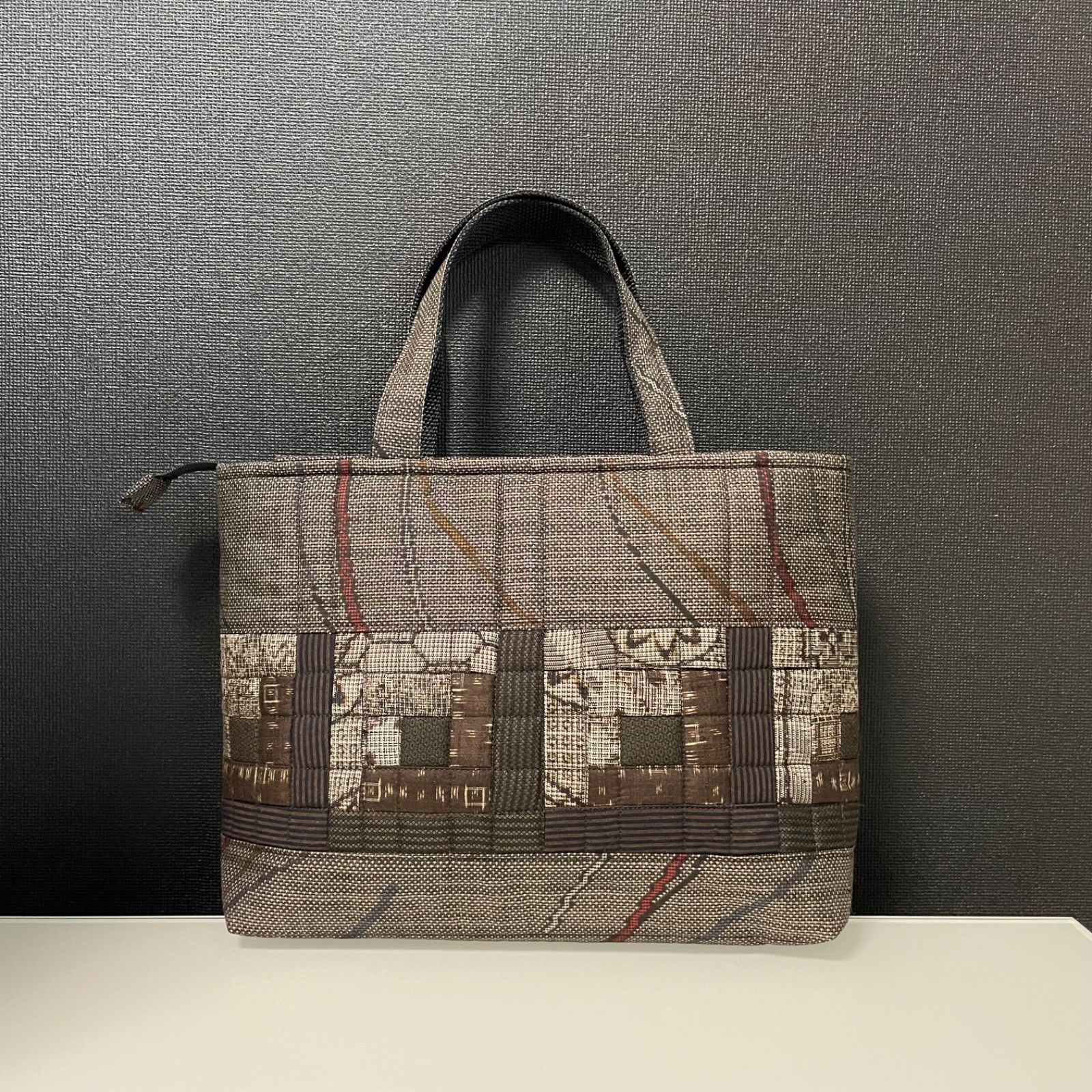 ハンドメイド】 大島紬 着物リメイク　ハンド バッグ3点セット#401 マチは折るだけ♪超簡単🔰三角マチのトートバッグの作り方