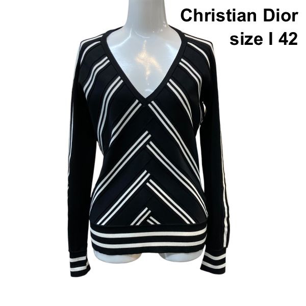 ○◇ クリスチャンディオール Dior セーター 長袖 Vネック 裾リブ編み 