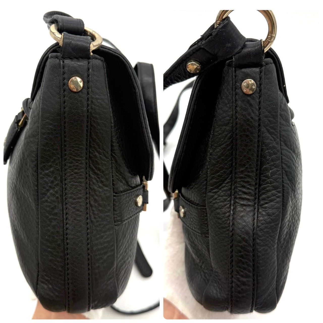 AIGNER ブラックレザーショルダーバッグ AIGNER レザーショルダー 