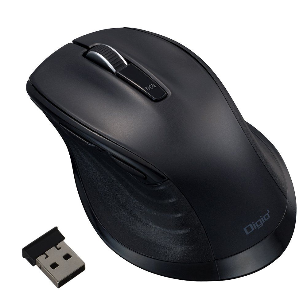 Digio2 F_line 5ボタンBlue LED マウス 大型 無線 静音 ブラック 48415 [ブラック] [Lサイズ] [無線(2.4GHｚ)]