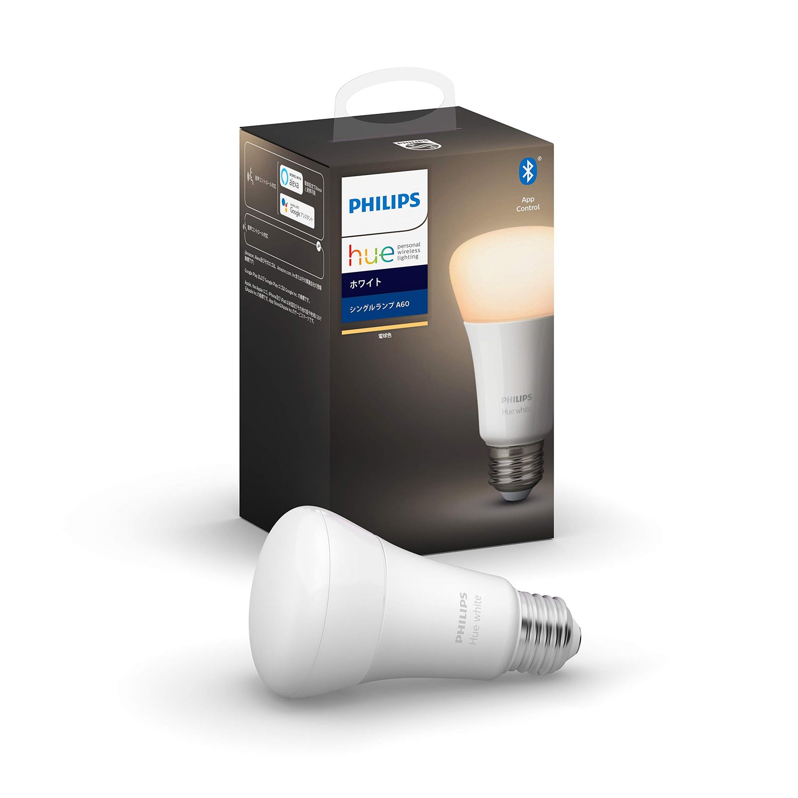 Philips Hue(フィリップスヒュー) スマート電球 LED電球 E26 スマートライト Alexa対応 電球色 60W形相当 照明 ランプ 調光 Echo Google Home Siri 【日本正規品】 ホワイト [【E26】60w] [1個入り]