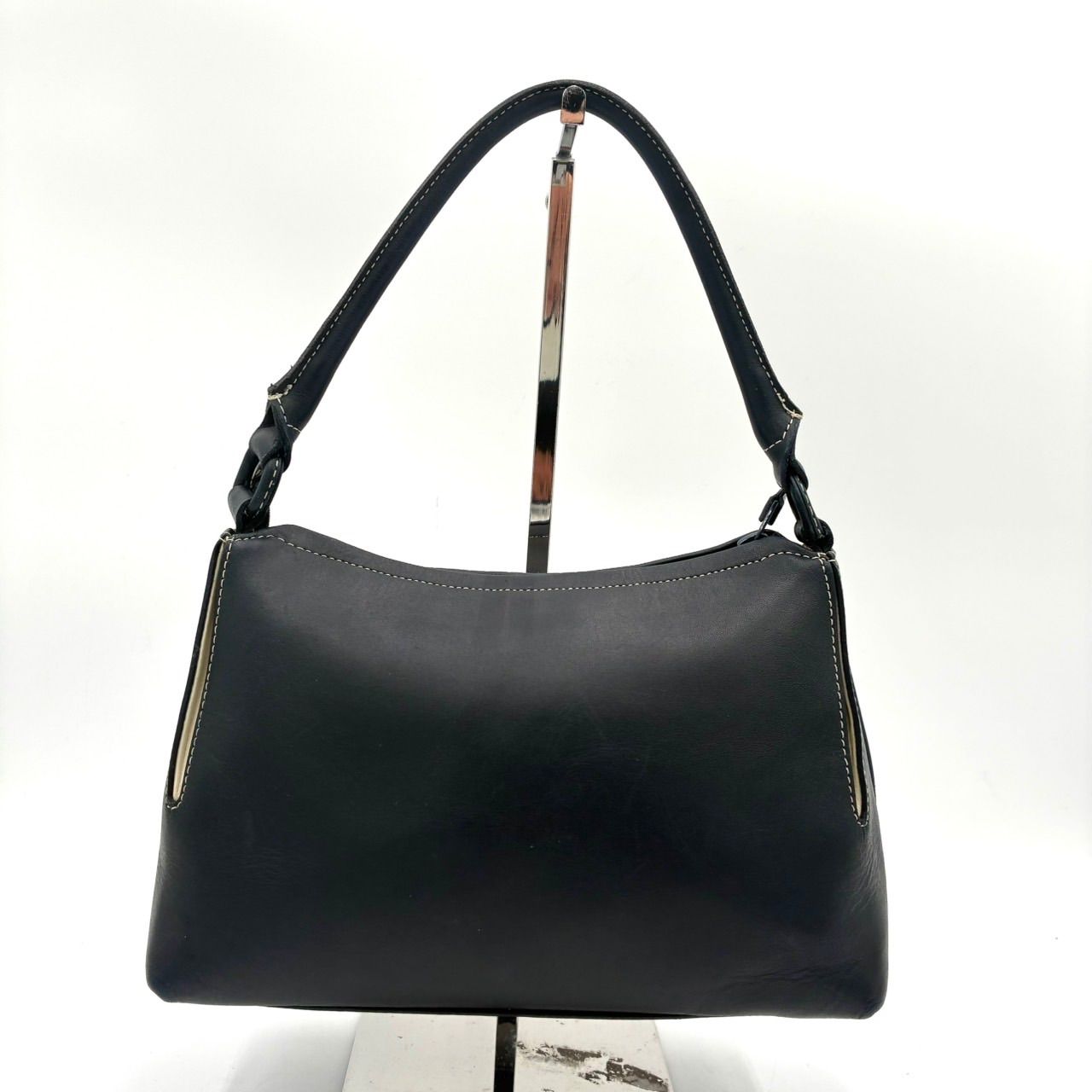 美品】キタムラ Kitamura ハンドバッグ レザー ネイビー 紺 Kロゴ 