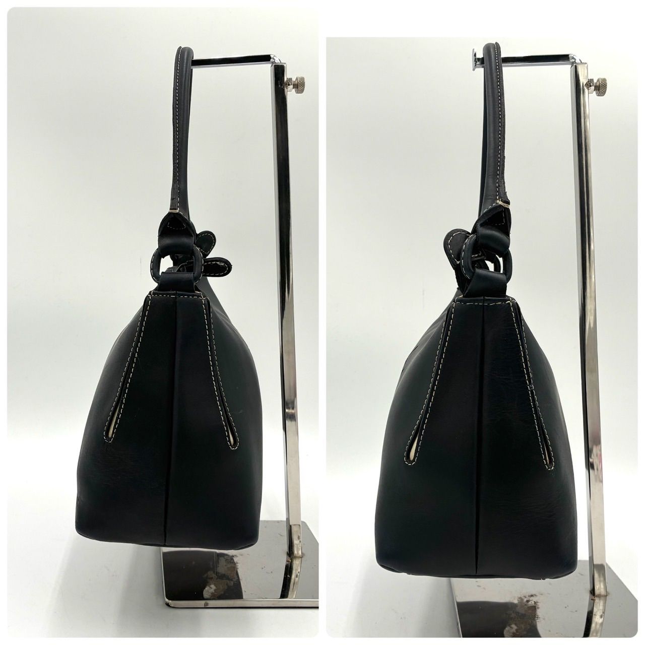 美品】キタムラ Kitamura ハンドバッグ レザー ネイビー 紺 Kロゴ 