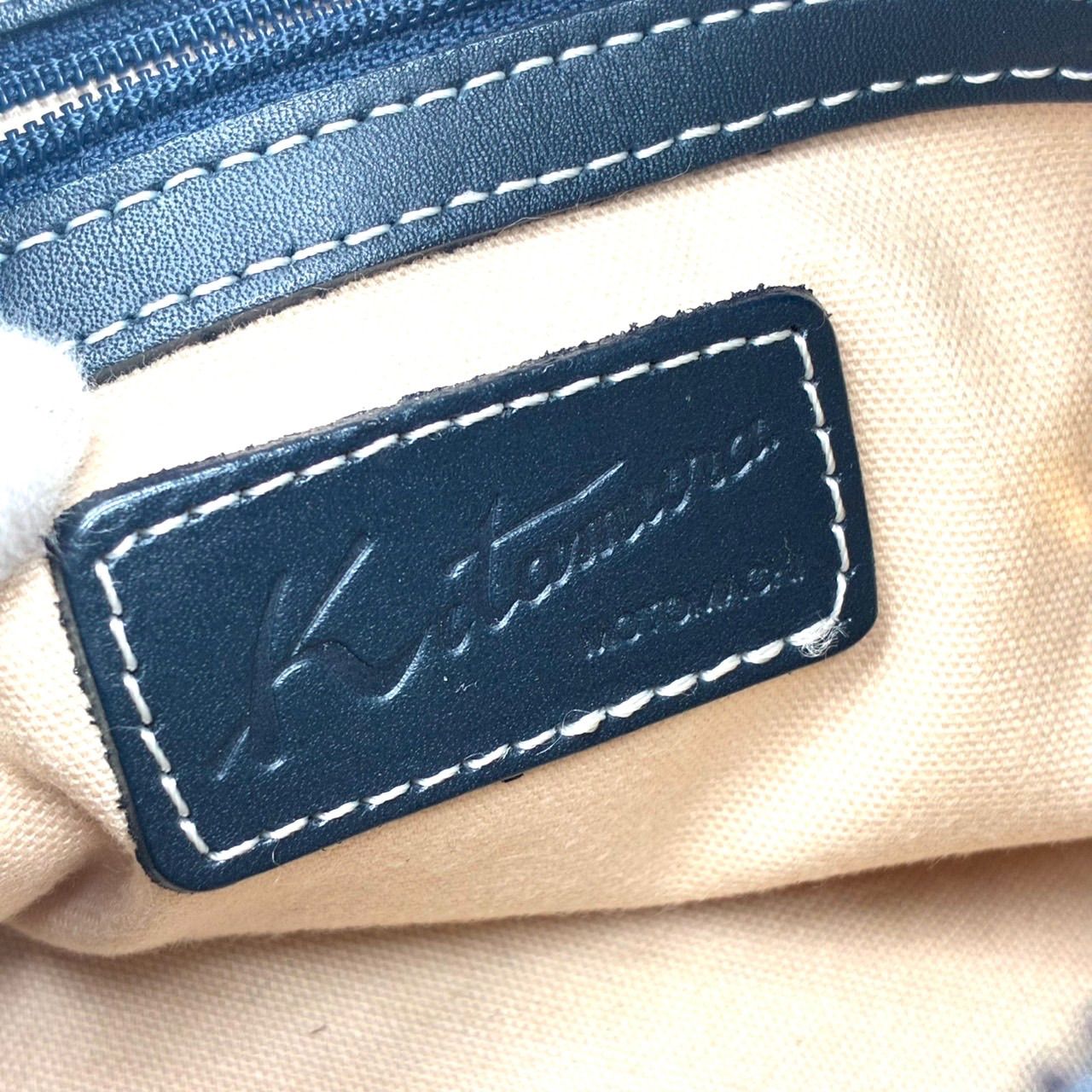 美品】キタムラ Kitamura ハンドバッグ レザー ネイビー 紺 Kロゴ 