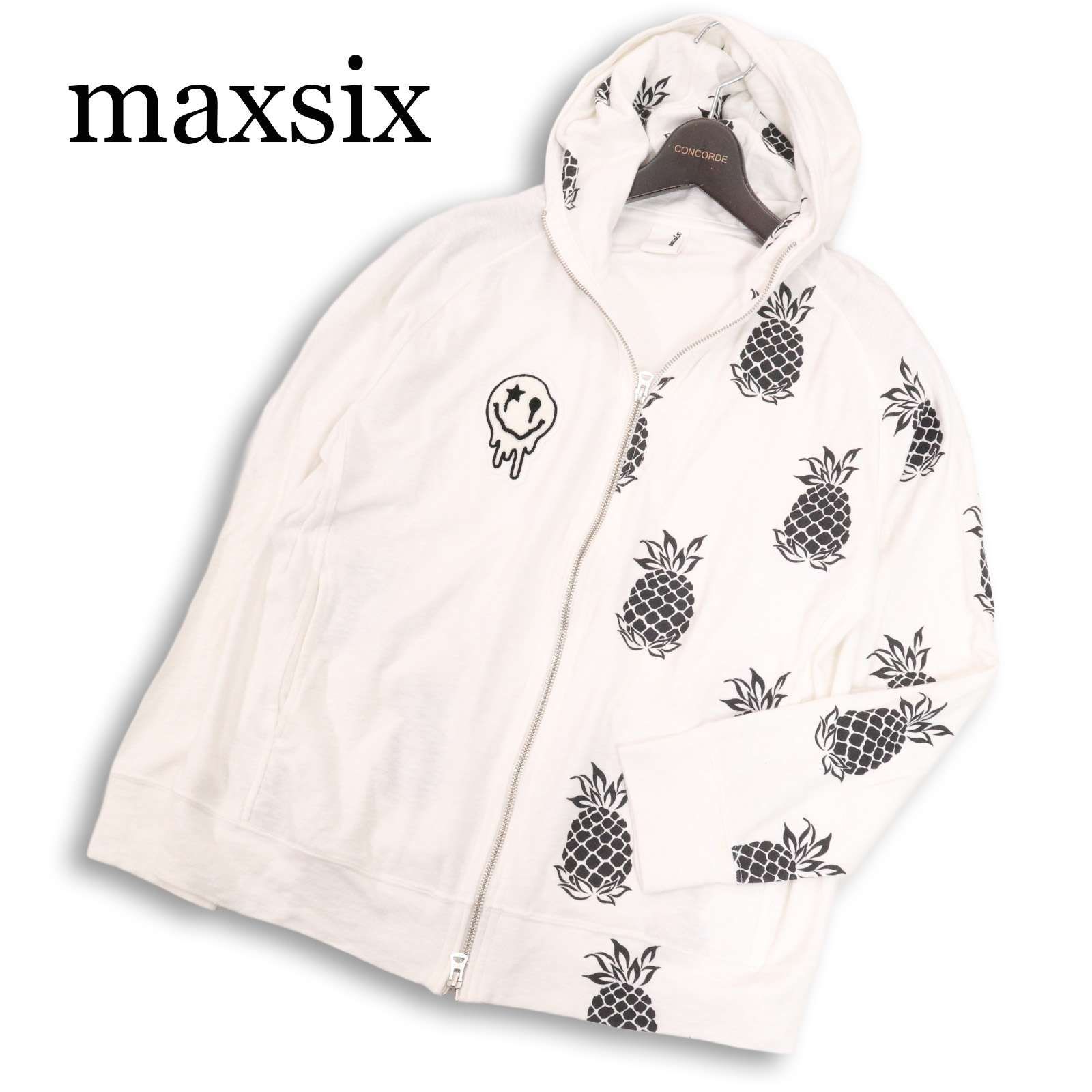22SS★ maxsix × B'2nd マックスシックス × ビーセカンド コラボ★ 通年 パイナップル パイル パーカー Sz.M メンズ 白 22SS☆ maxsix × B'2nd マックスシックス × ビーセカンド コラボ