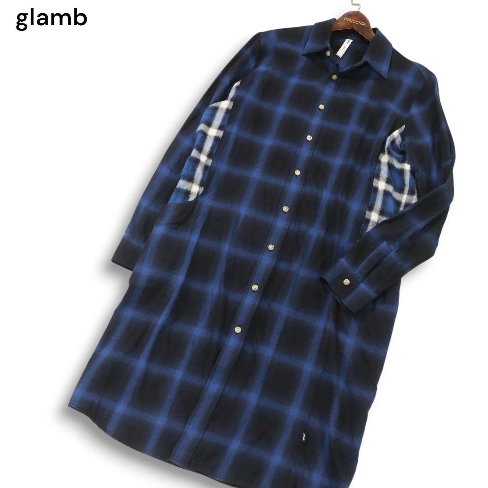 glamb グラム 【Sullivan long SH】通年 オンブレー チェック★ 長袖 サリバン ロング シャツ Sz.2　メンズ 日本製 青 glamb グラム 【Sullivan long SH】通年 オンブレー チェック☆ 長袖