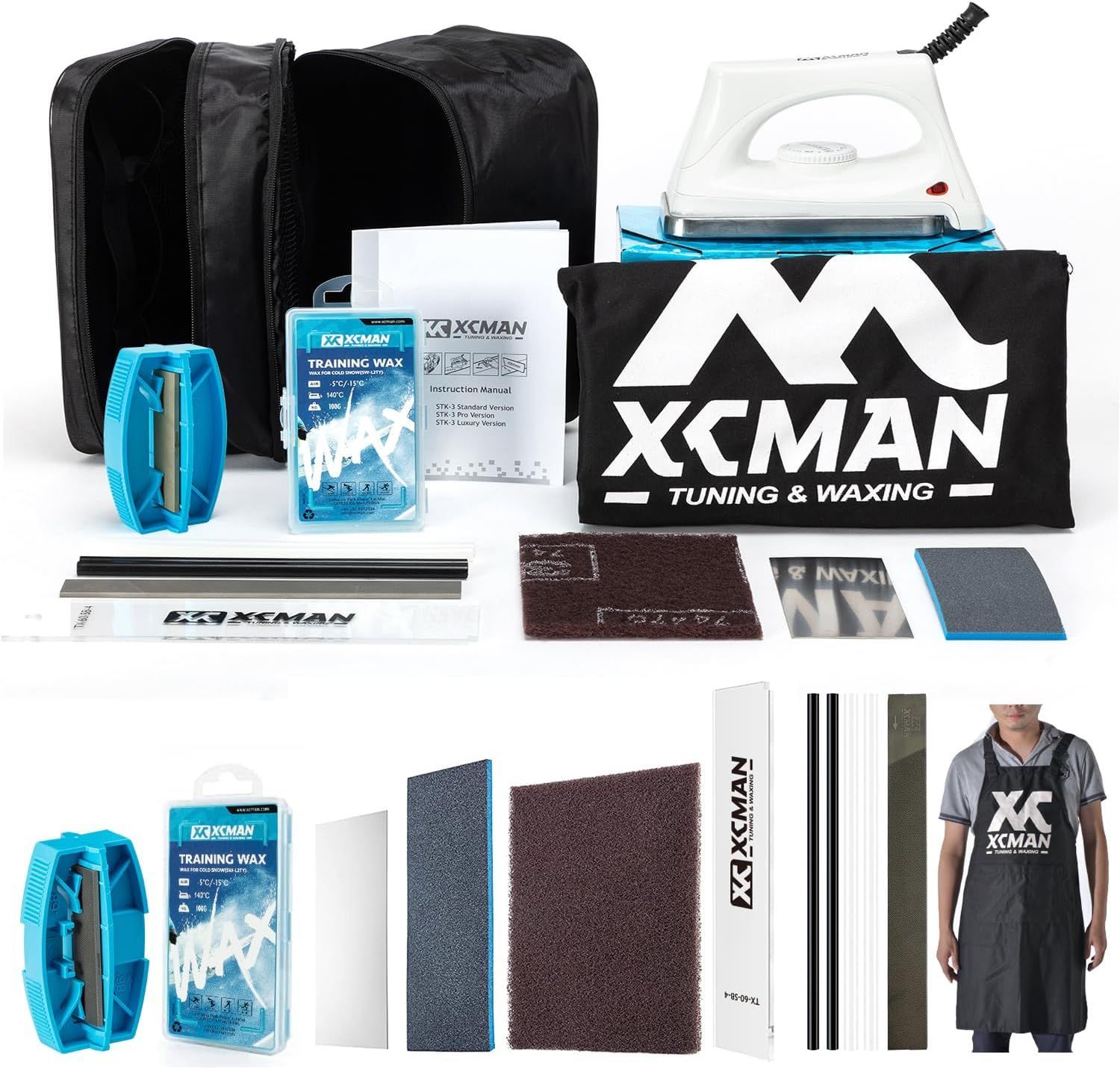 25M915 XCMAN スキー・スノーボード チューニング＆ワクシングキット（ワクシングアイロン、ユニバーサルワックス、エッジチューナー、ブラシ、ワックススクレーパー、Ptex付きワックスがけブラシ スピード キット - ナイロン/真鍮/馬毛