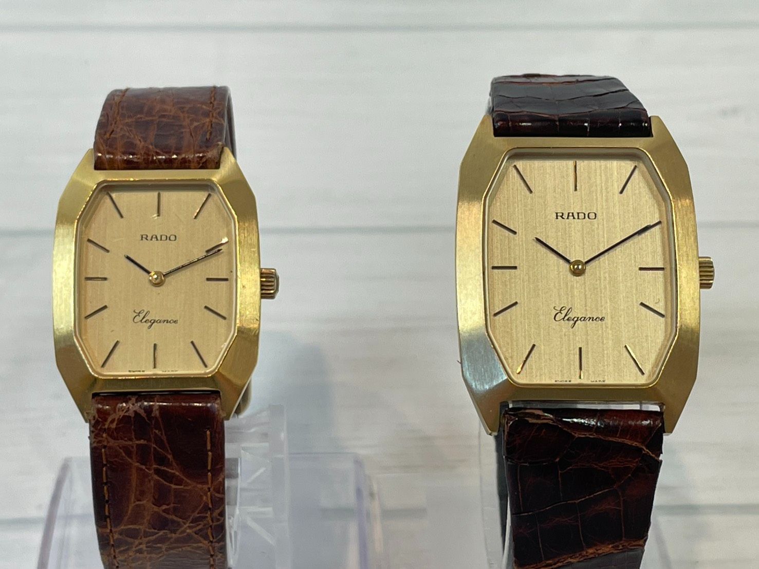 【塩】稼動 RADO ラドー 396.5049.2 335.5050.2 Elegance エレガンス GP×SS ゴールド文字盤 手巻き ペア 【23472CK】D30
