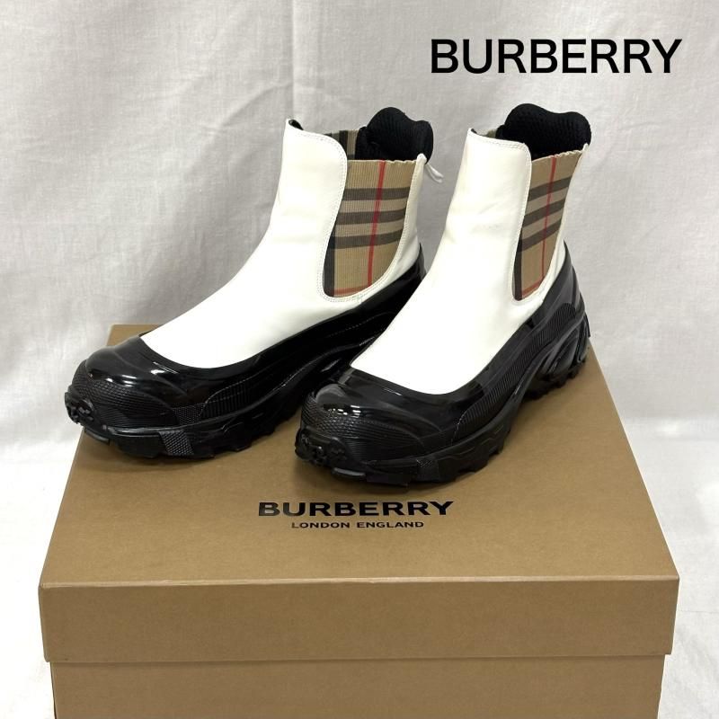 バーバリー 8020649 サイドゴア ノバチェック チェルシー ブーツ 38 レディース 24.5cm ISItems【USED】【古着】【中古】50091671