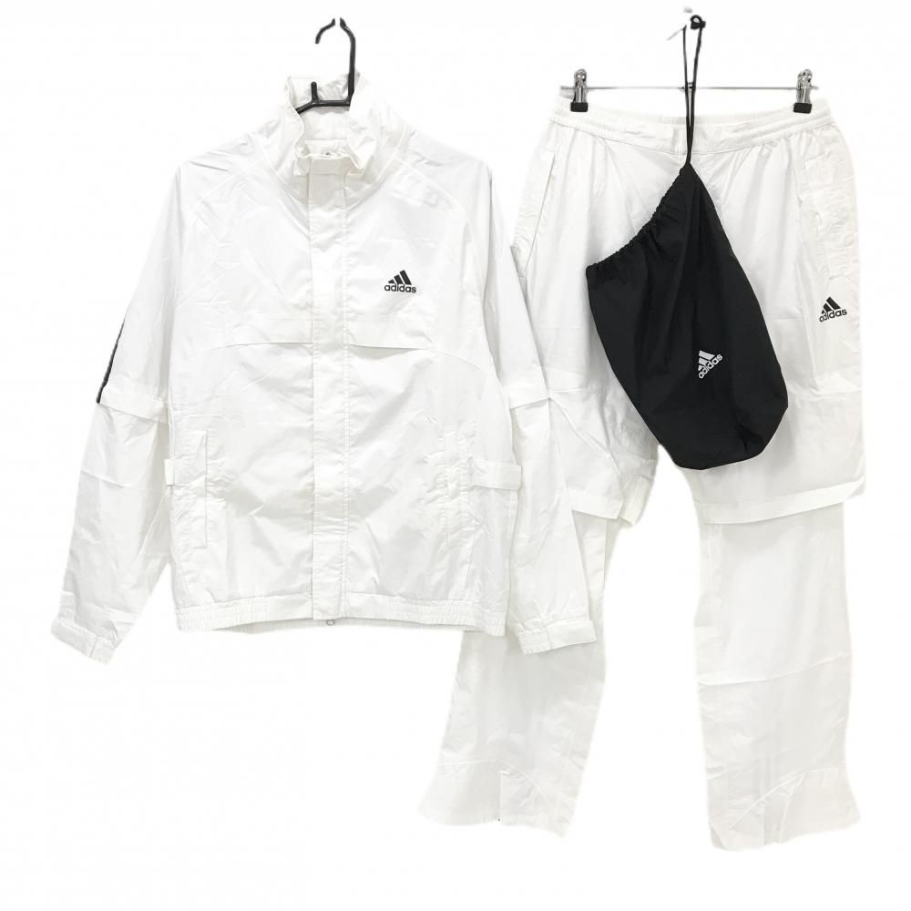 【超美品】アディダス レインウェア(2WAYジャケット×パンツ) 白×黒 3ライン 裏地メッシュ 袖着脱可 メンズ L/G ゴルフウェア adidas 8,712円