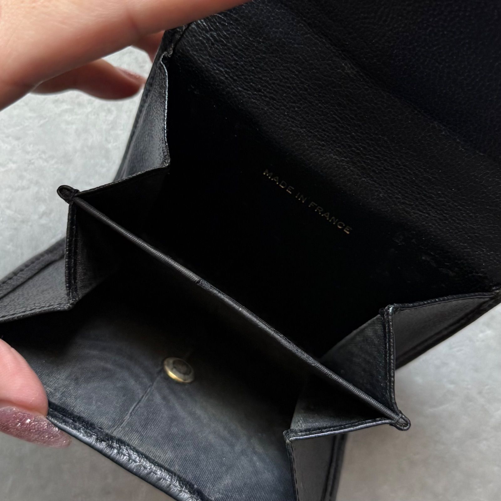 CHANEL シャネル ココマーク レザー 三つ折り財布 wホック ブラック 黒 