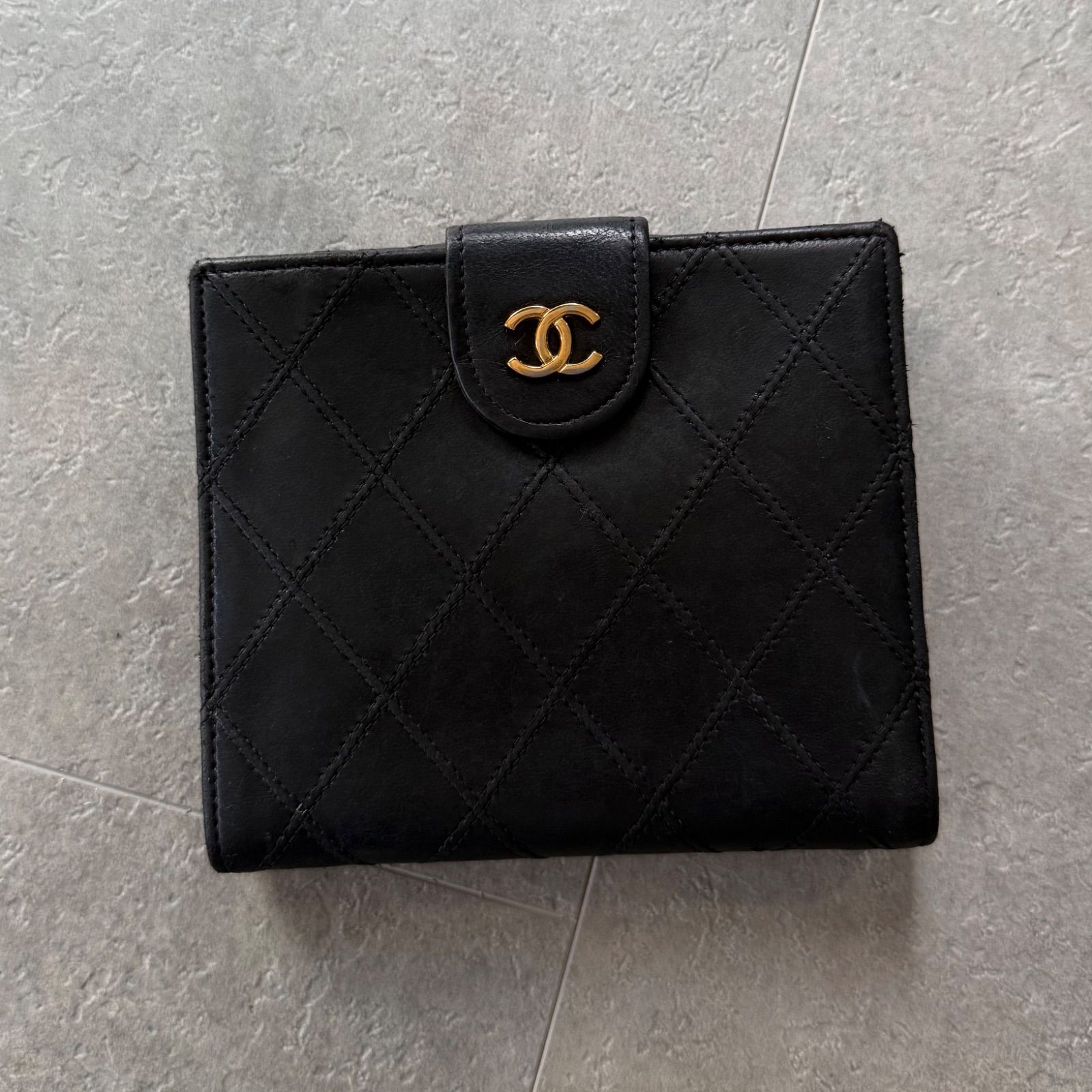 CHANEL シャネル ビコローレ 二つ折り財布 レザー Wホック ブラック 黒
