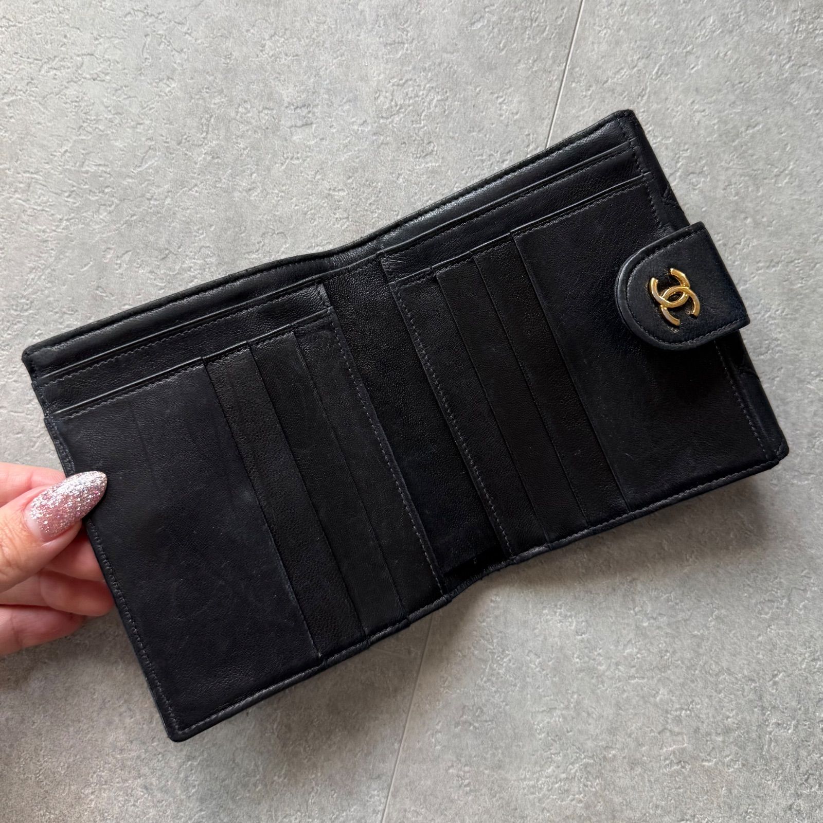 【鑑定済み】CHANEL シャネル ビコローレ Wホック 折り財布 ブラック CHANEL（シャネル） ビコローレ Wホック 二つ折り財布 レディース