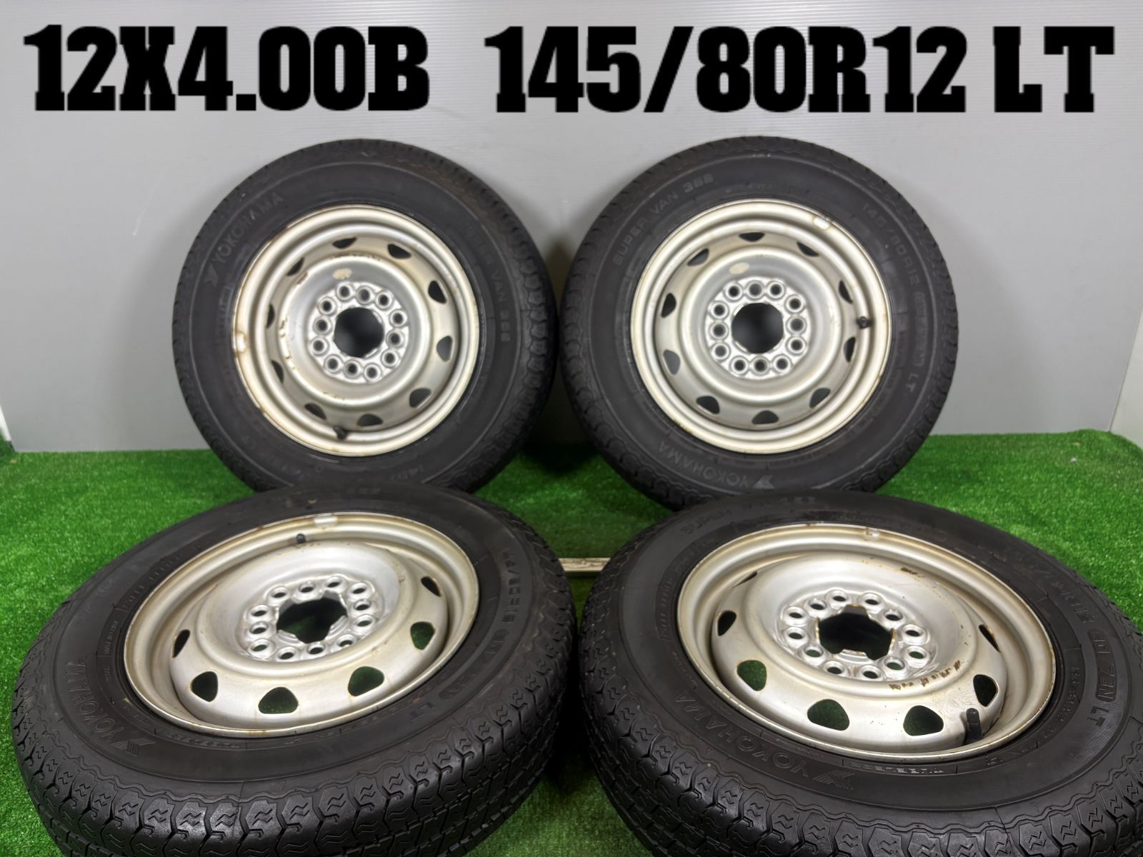 送料無料★12x4.00B 4穴 PCD100 145/80R12 LT ヨコハマ VAN356 4本 中古 夏 タイヤ ホイール セット ノーマル TB1225