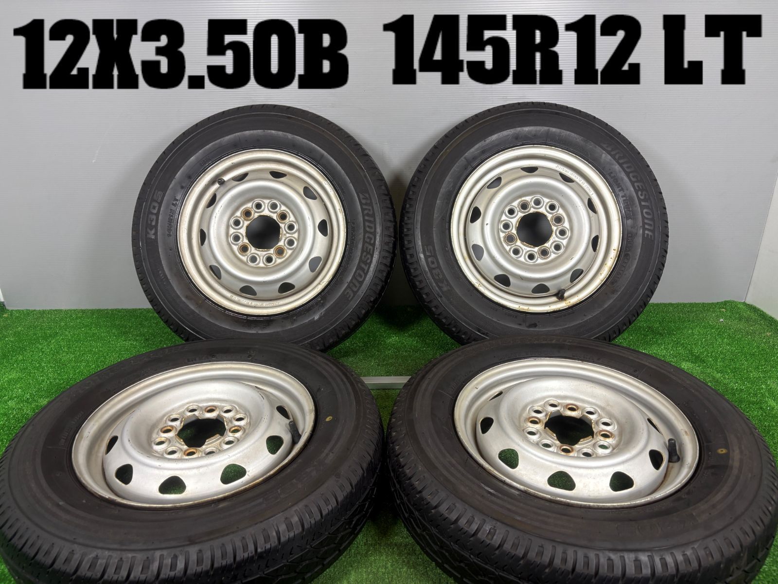 送料無料★12x3.50B 4穴 PCD100 145R12 LT ブリヂストン K305 4本 中古 夏 タイヤ ホイール セット ノーマル TB1227