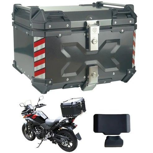 #2347 バイク用 リア ボックス 55L ガンメタリック 鍵ロック機能付き 防塵 完全 防水 バックレスト付き 多くのキャリア 対応 取り付け 簡単 ※一部地域離島別途配送料有