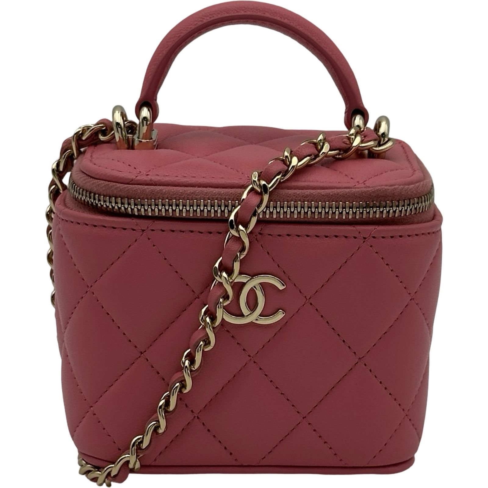 シャネル CHANEL スモールバニティ ピンク ゴールド金具 ラム