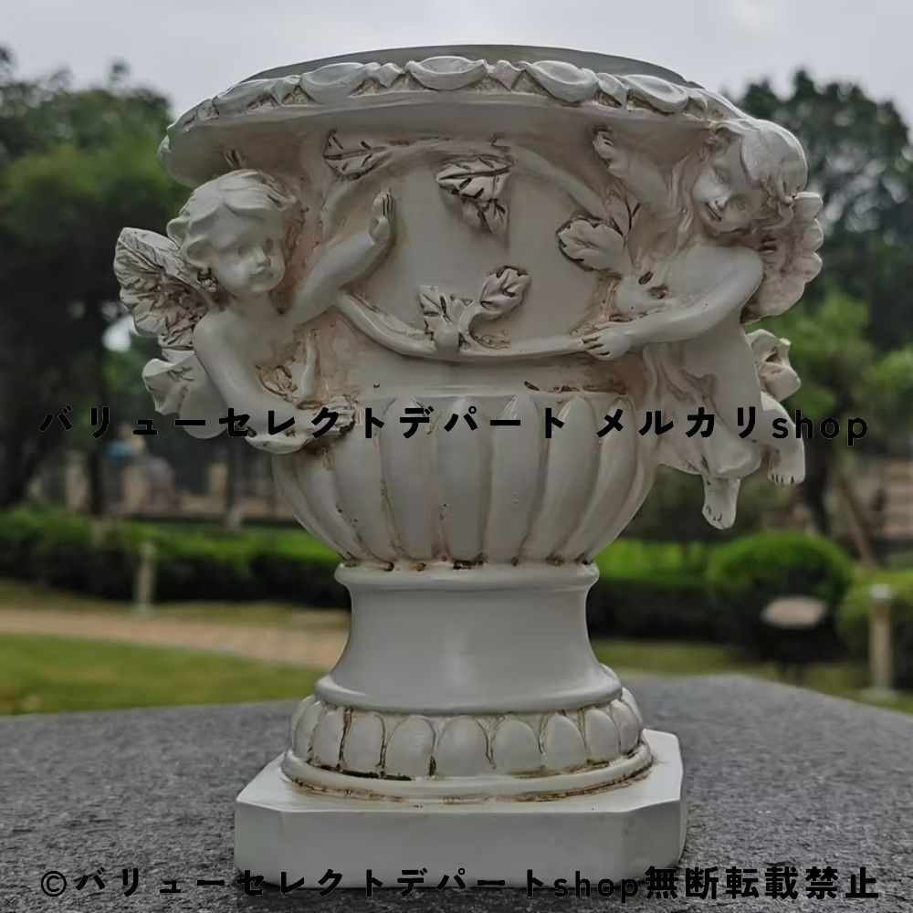 花鉢オーナメント ヴィンテージ エンジェル 置物 ダブル天使 ローマ柱