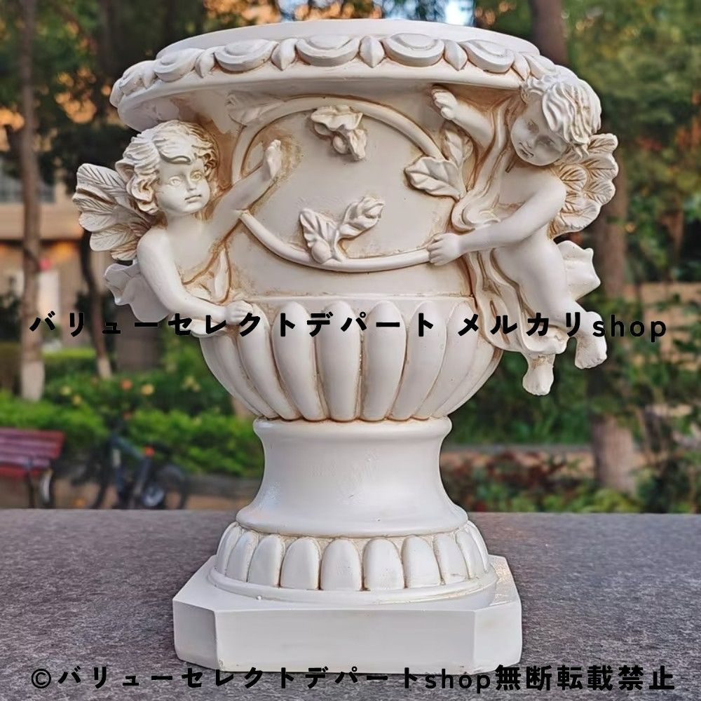 花鉢オーナメント ヴィンテージ エンジェル 置物 ダブル天使 ローマ柱