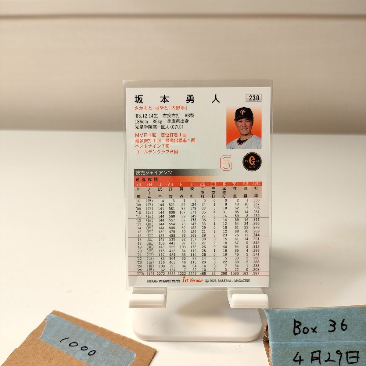 2026 BBM 1st Version 坂本勇人 銀箔サイン 読売ジャイアンツ カード