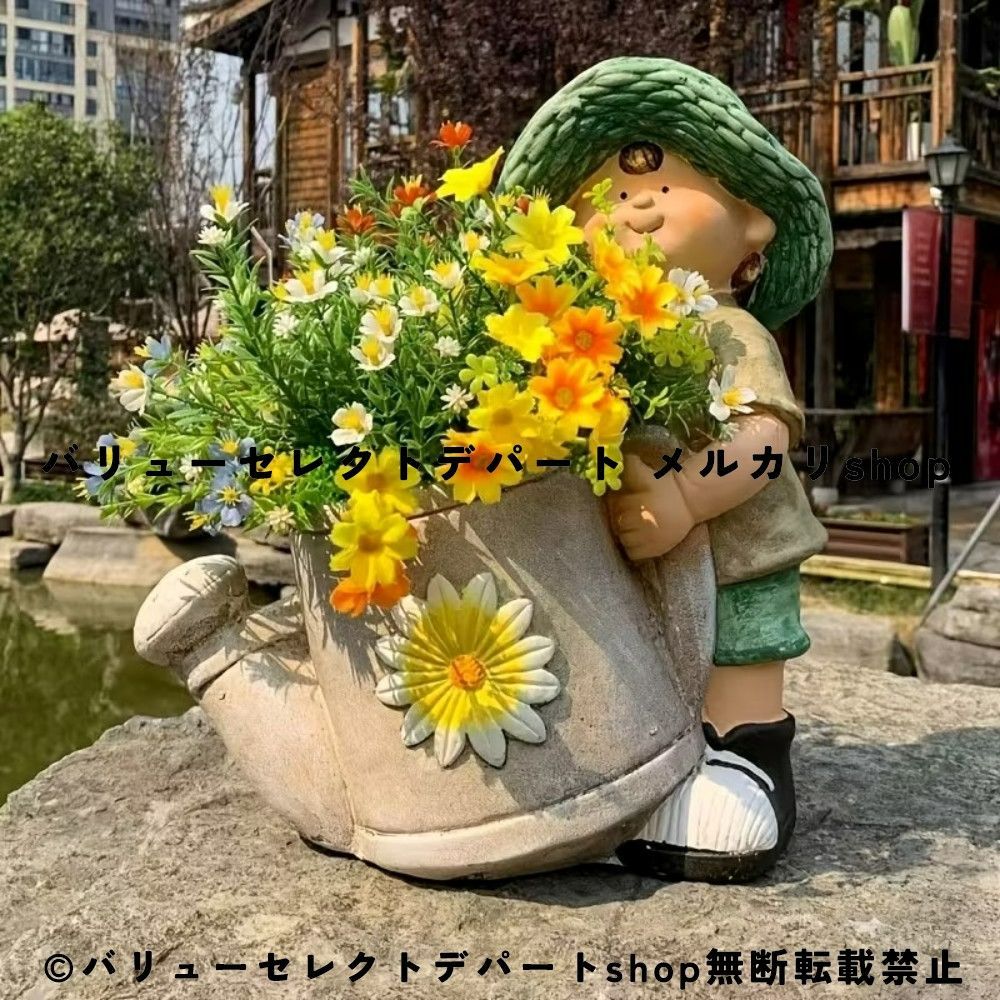 植木鉢 フラワーポット オーナメント ボーイ型 高さ41cm ガーデンオブジェ 人物像プランター おしゃれ アンティーク風 インテリア雑貨 屋外対応 バルコニー 中庭 庭 玄関 ディスプレイ ガーデニング雑貨 大型オブジェ ホームデコレーション ギフト