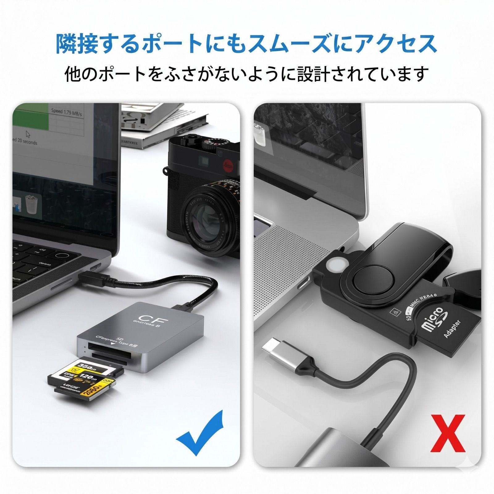 CFexpress Type A & SDカードリーダー USB-C 3.2 Gen2 10Gbps高速転送