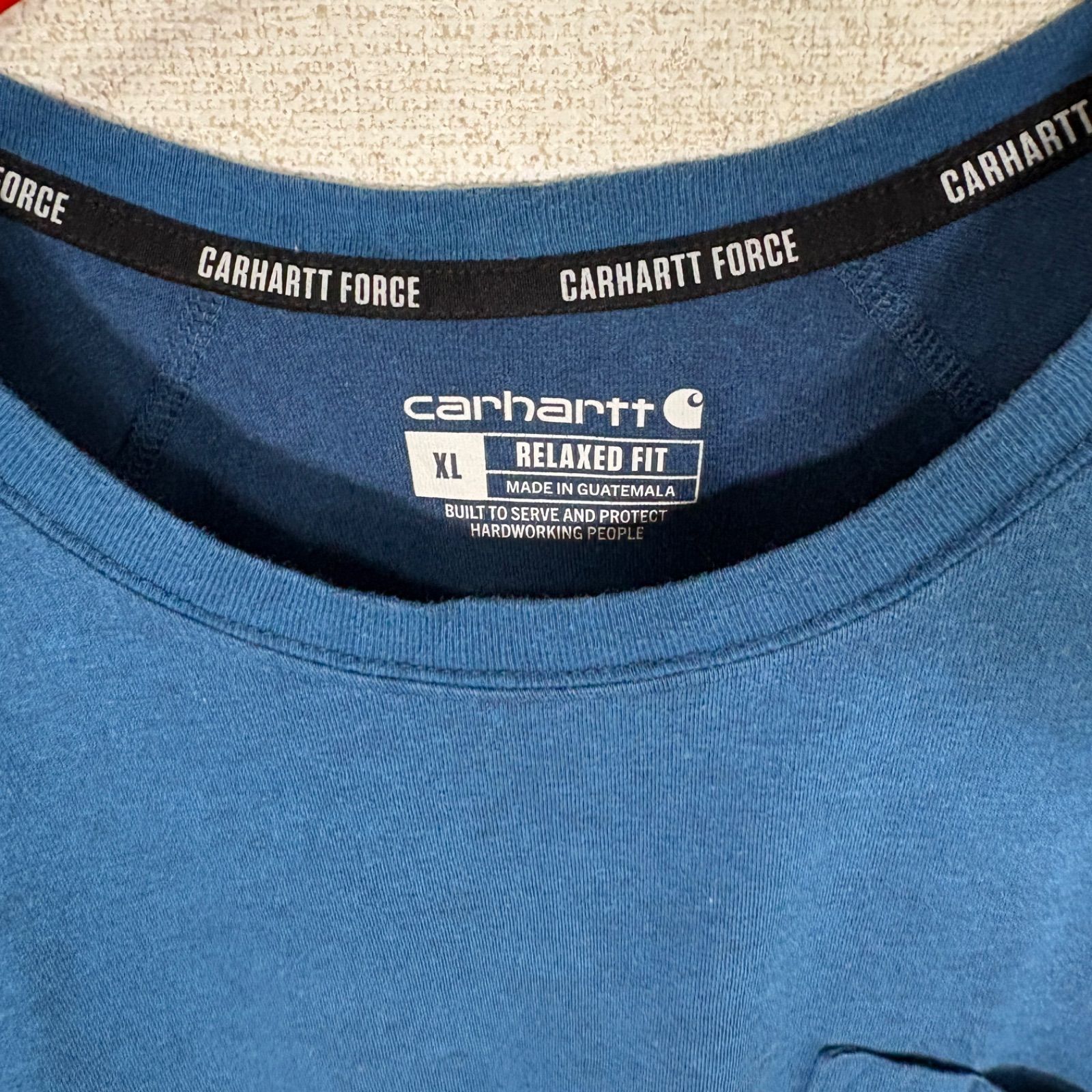 Carhartt ポケットTシャツ XL ブルー ワンポイント ロゴ Relaxed Fit
