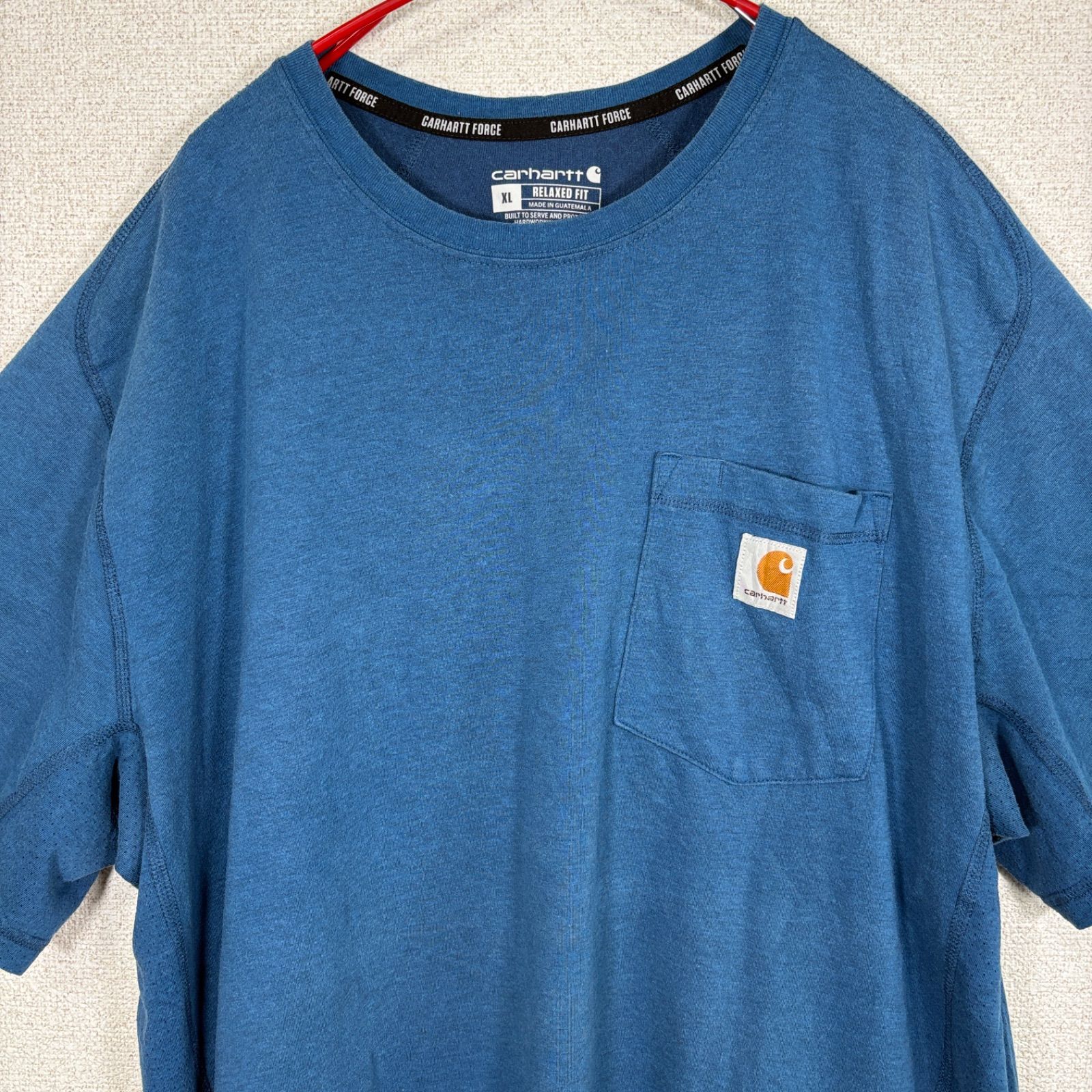 Carhartt ポケットTシャツ XL ブルー ワンポイント ロゴ Relaxed Fit