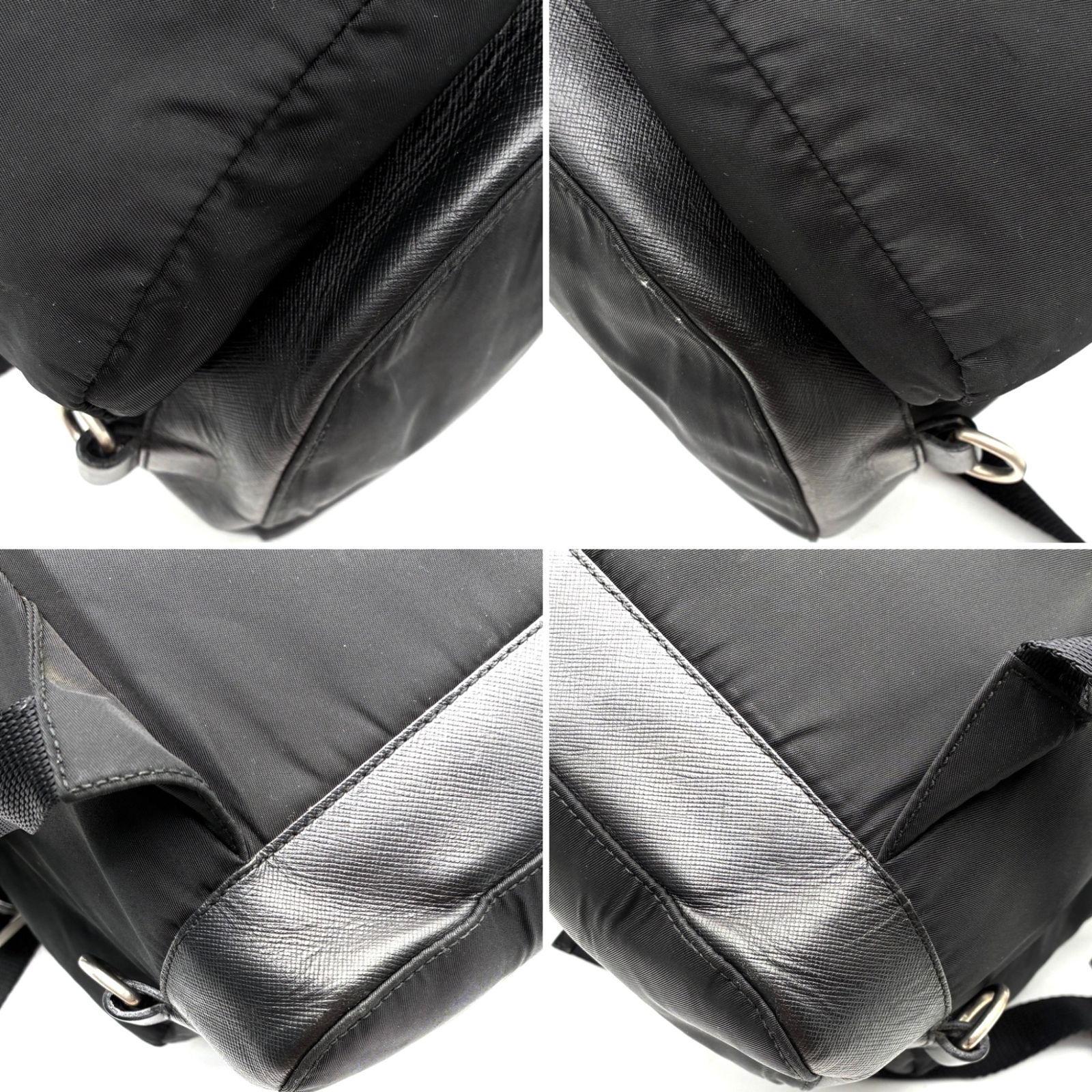 美品 PRADA プラダ バックパック リュックサック 巾着 フラップ 三角