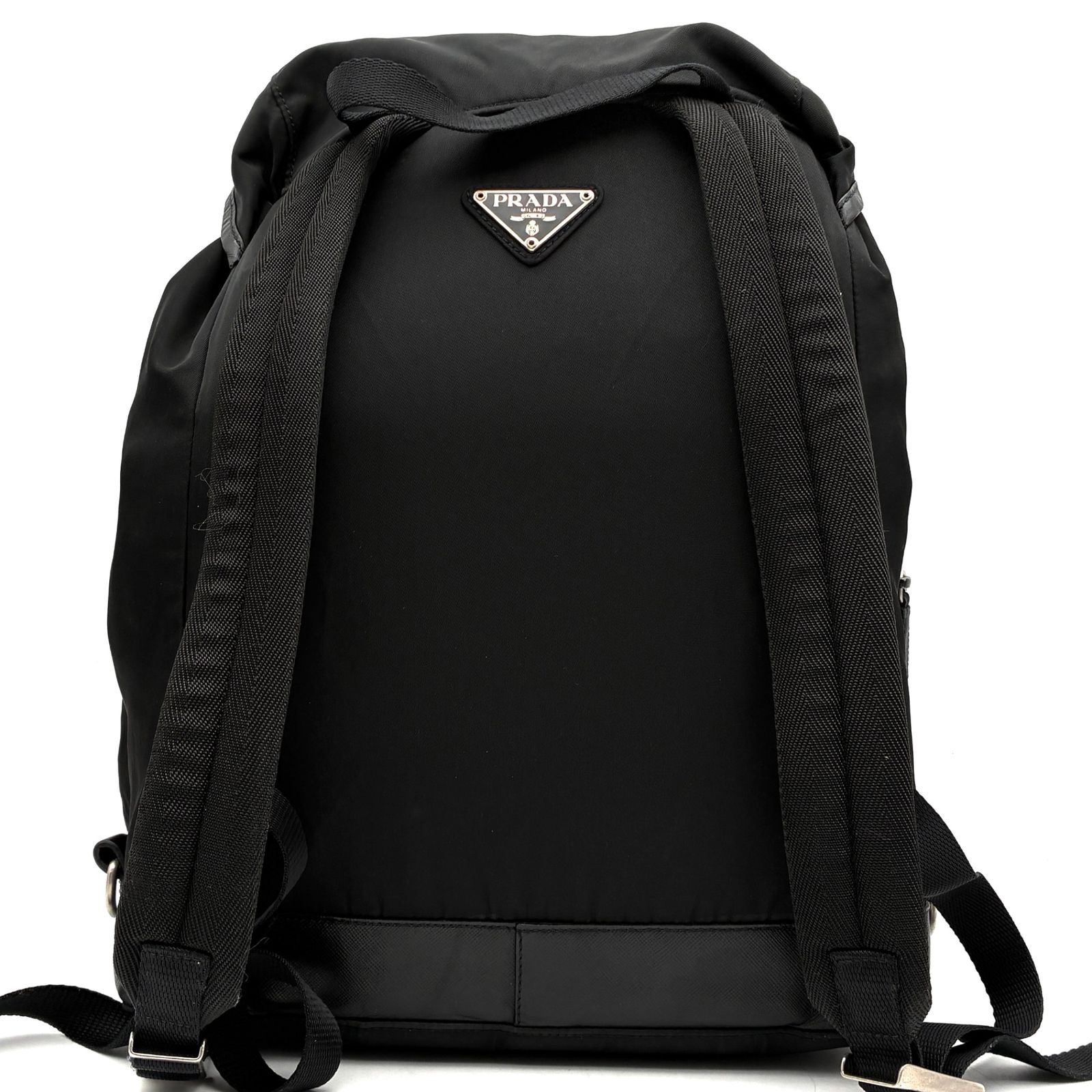 美品 PRADA プラダ バックパック リュックサック 巾着 フラップ 三角