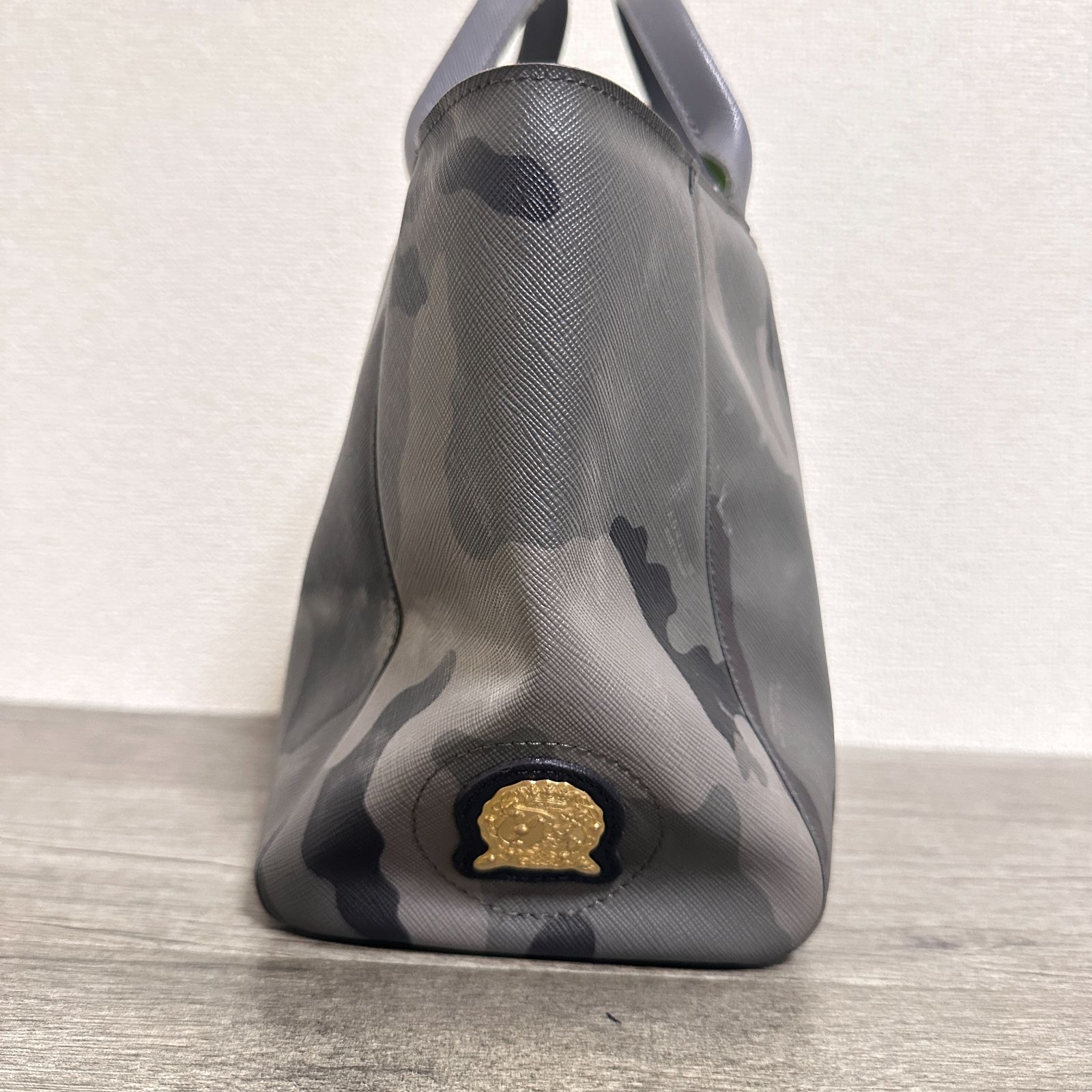 A.D.M.J. PVC×レザー カモフラ柄 ミニトートバッグ ハンドバッグ 迷彩