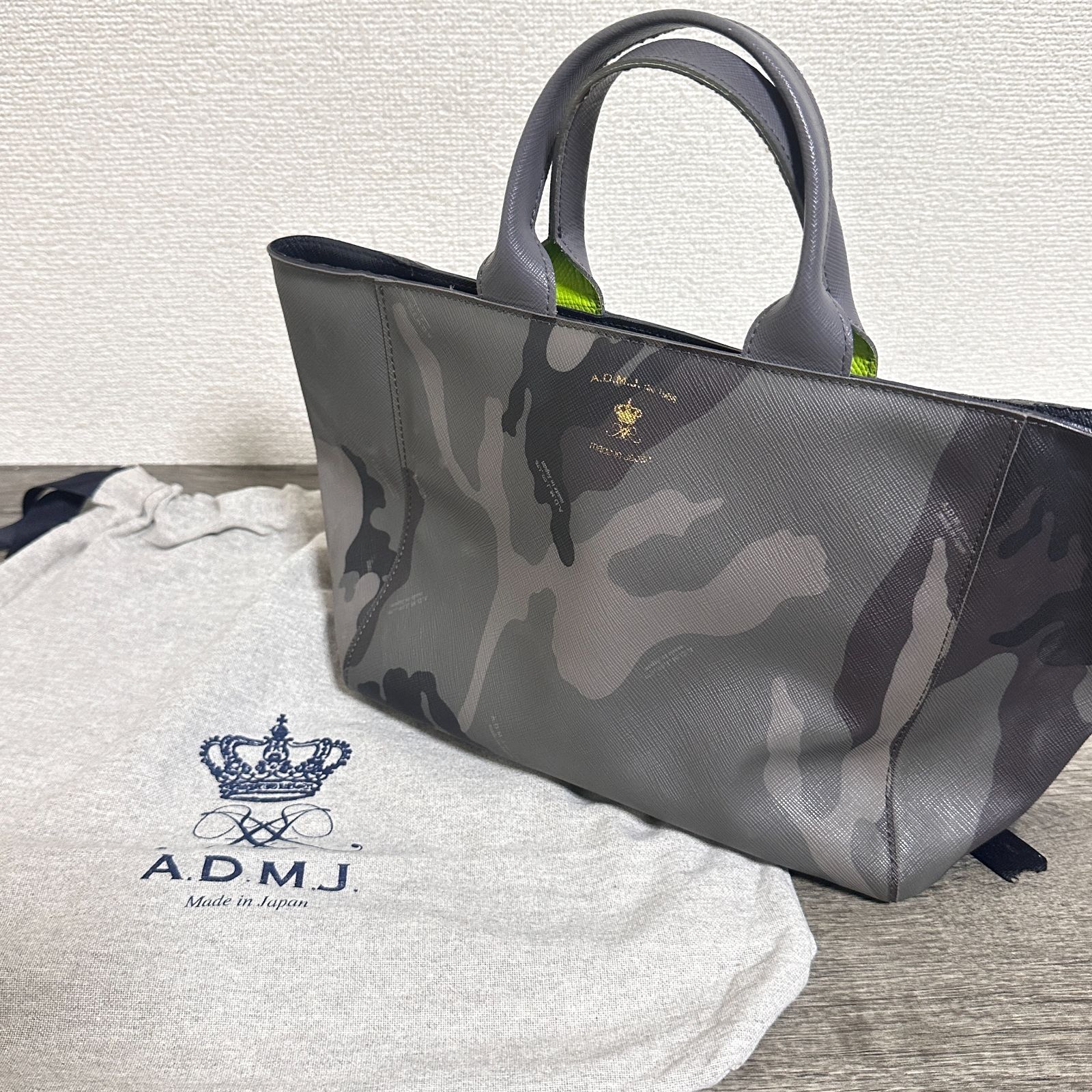 A.D.M.J. PVC×レザー カモフラ柄 ミニトートバッグ ハンドバッグ 迷彩