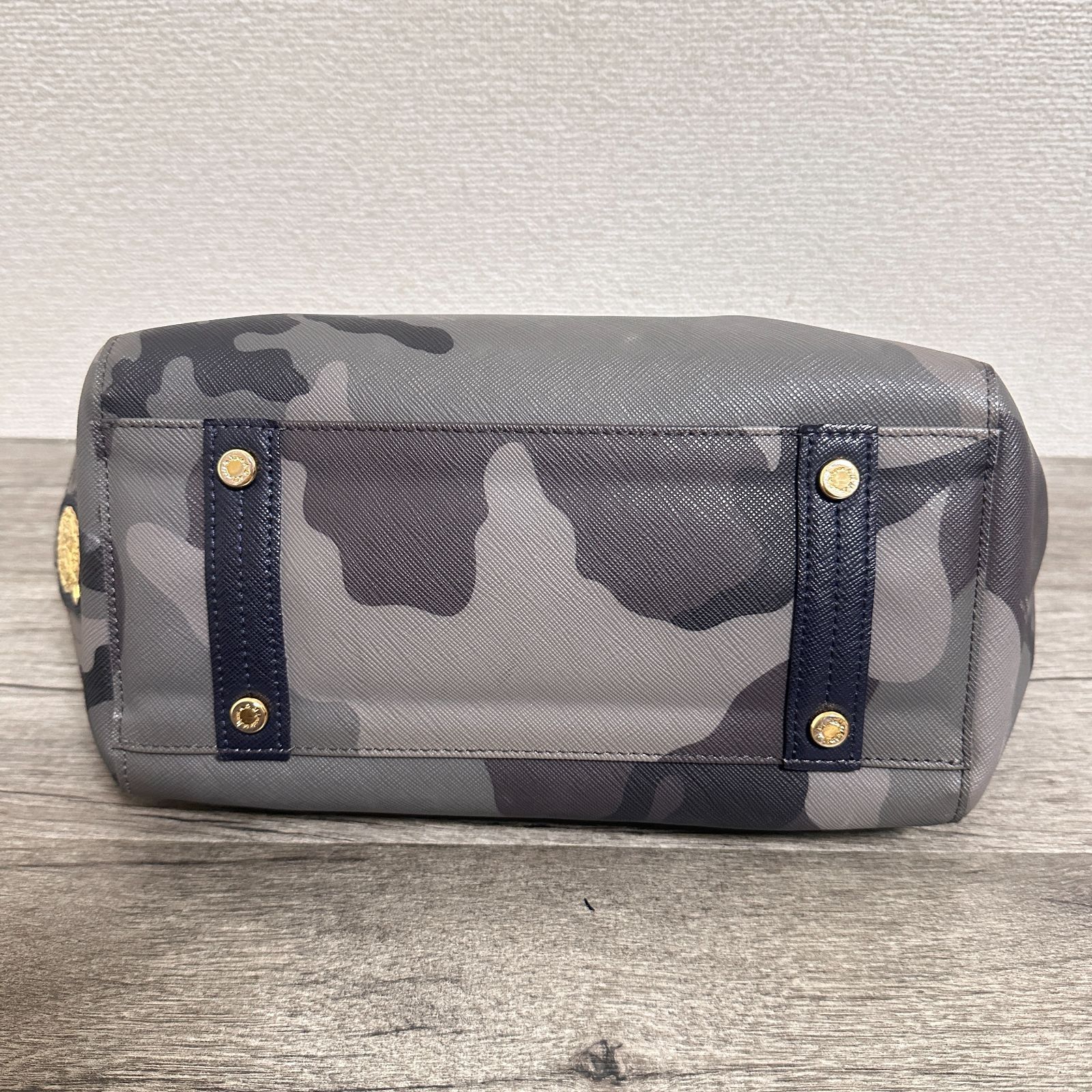 A.D.M.J. PVC×レザー カモフラ柄 ミニトートバッグ ハンドバッグ 迷彩