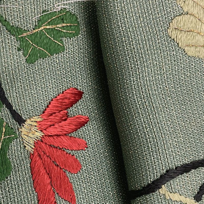 605an108◇アンティーク名古屋帯 刺繍 すずめ 枝に花 金通し 大正