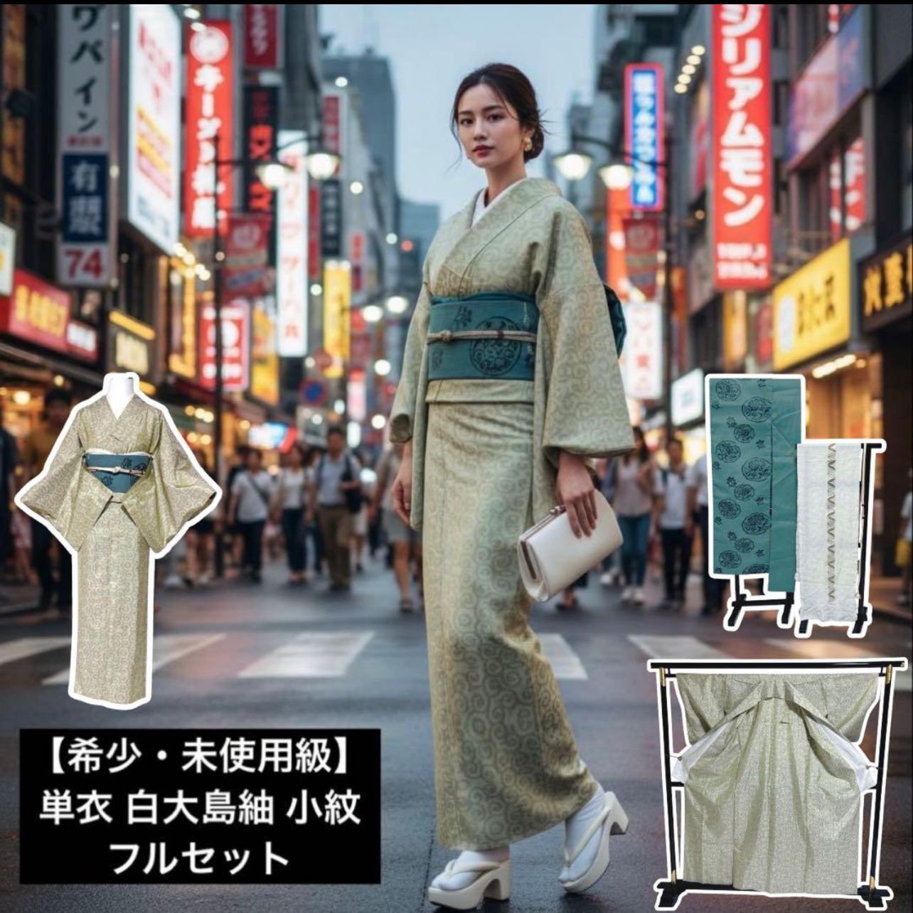 希少・未使用級】単衣 白大島紬 小紋 フルセット｜上品淡色 美品 すぐ
